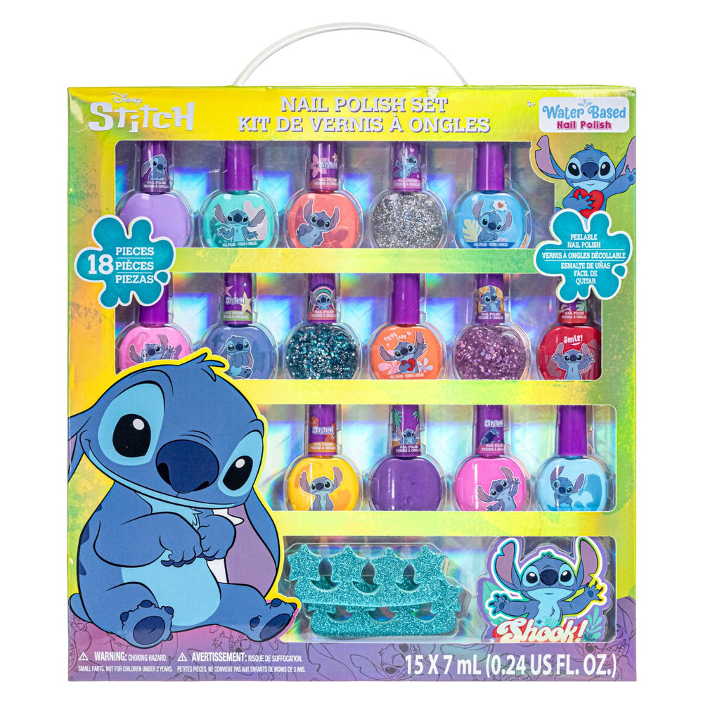Townley Girl Disney Stitch, set de 15 esmaltes coloridos para uñas infantiles