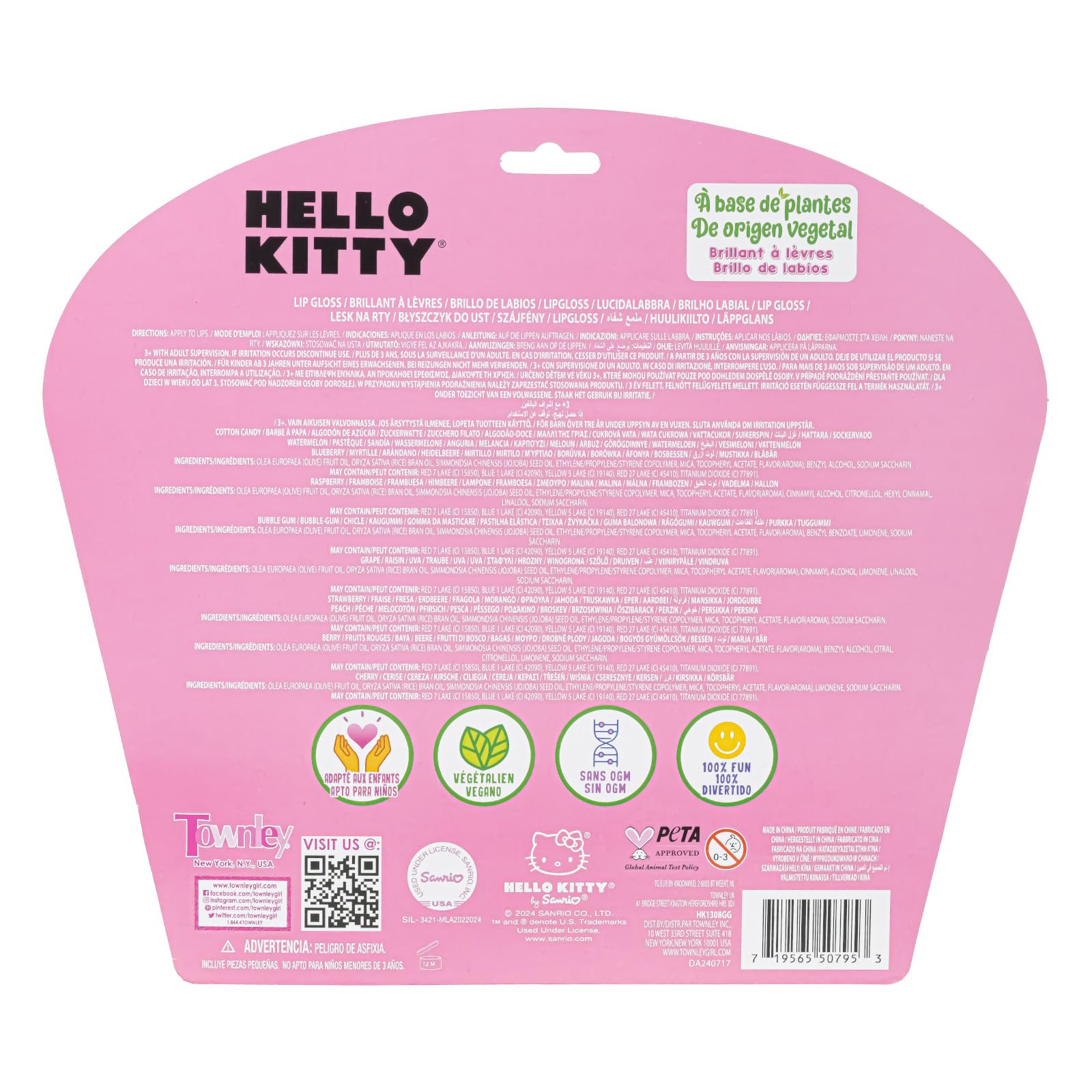 Townley Girl Hello Kitty, brillo labial ideal para colección de maquillaje juvenil.