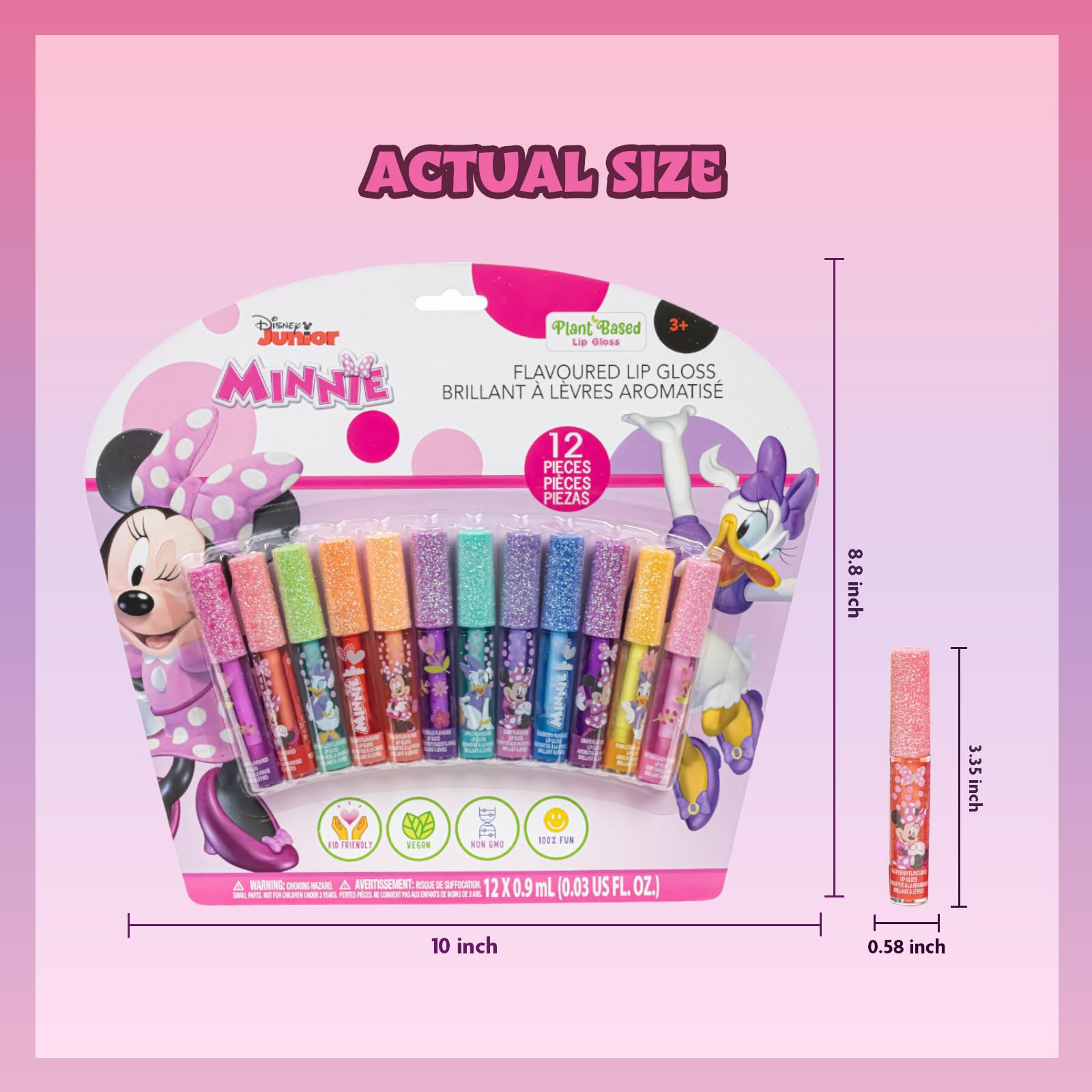 Townley Girl Minnie Mouse brillo labial fresa, color rosado y fragancia afrutada