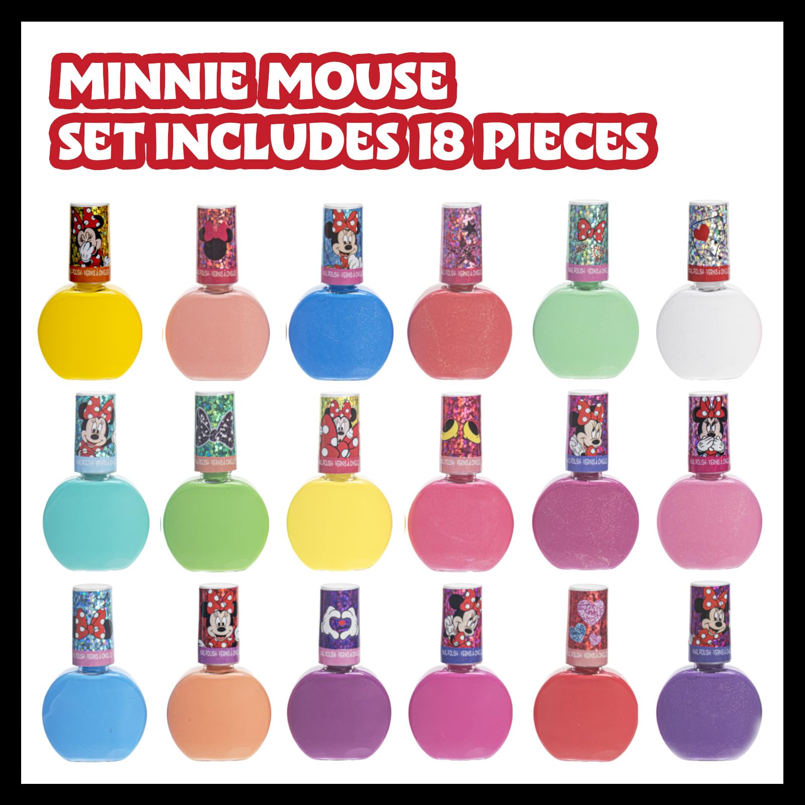 Townley Girl Minnie Mouse, esmaltes opacos para cobertura uniforme.
