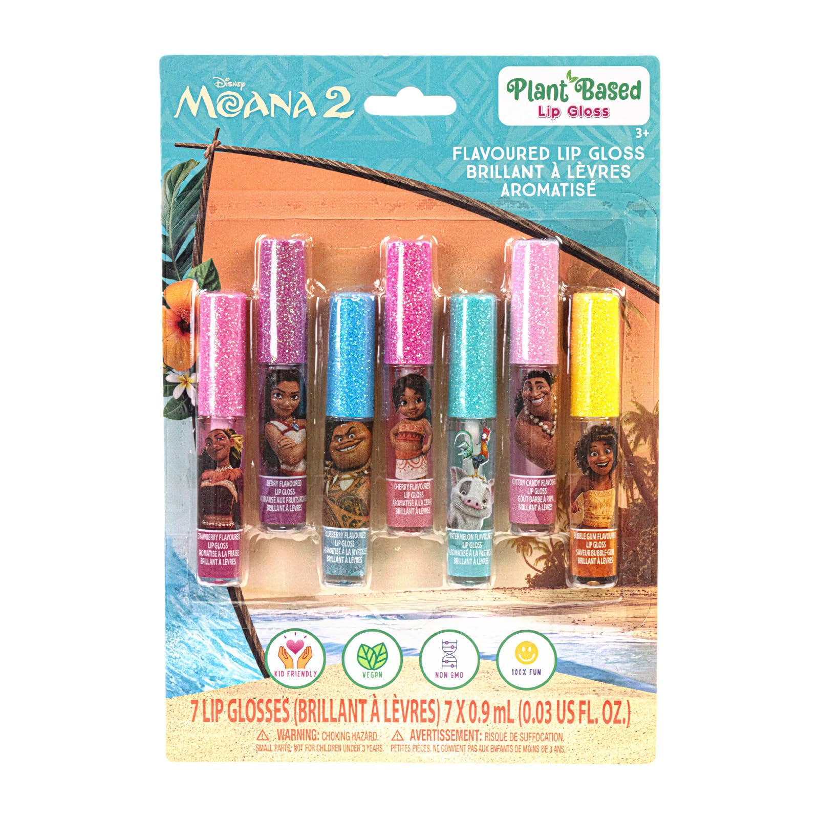 Townley Girl Moana brillos labiales: set de 7 piezas para juego imaginativo