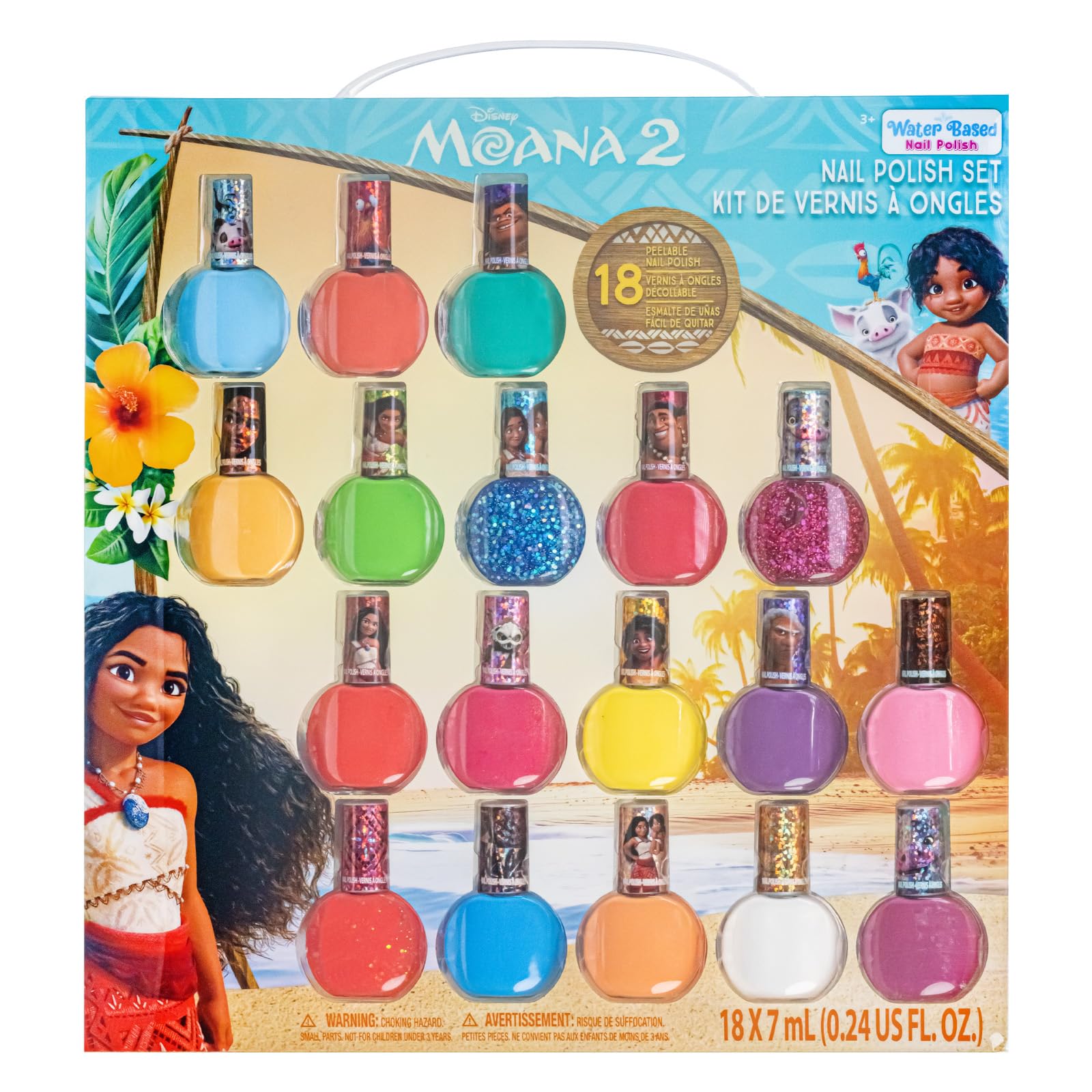 Townley Girl Moana 2: esmaltes desprendibles con glitter para uñas brillantes y divertidas.