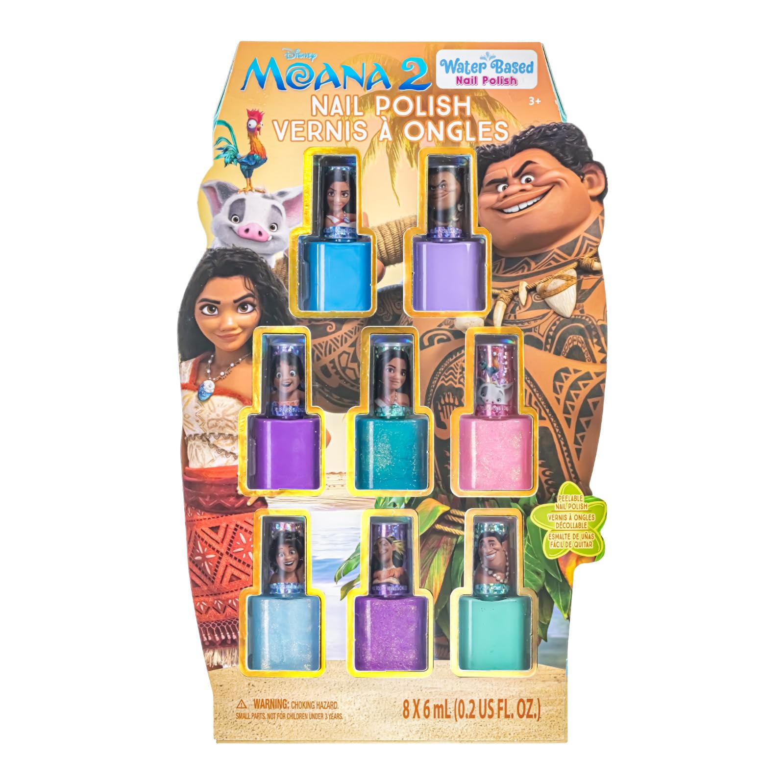 Townley Girl Moana 2: set de 8 esmaltes para uñas, seguro y divertido.