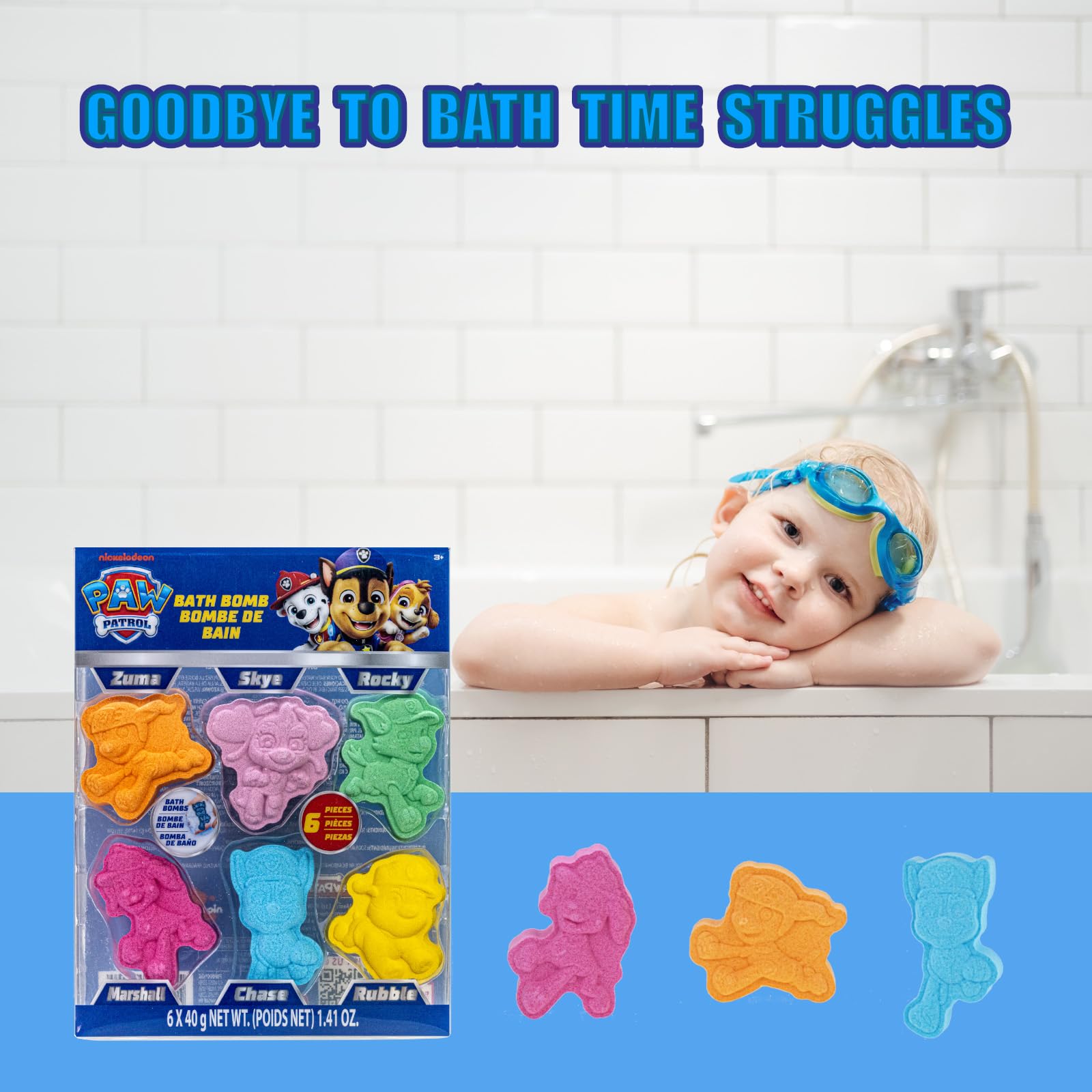 Townley Girl Paw Patrol bomba de baño aroma pepino-melón, experiencia sensorial refrescante para niños.