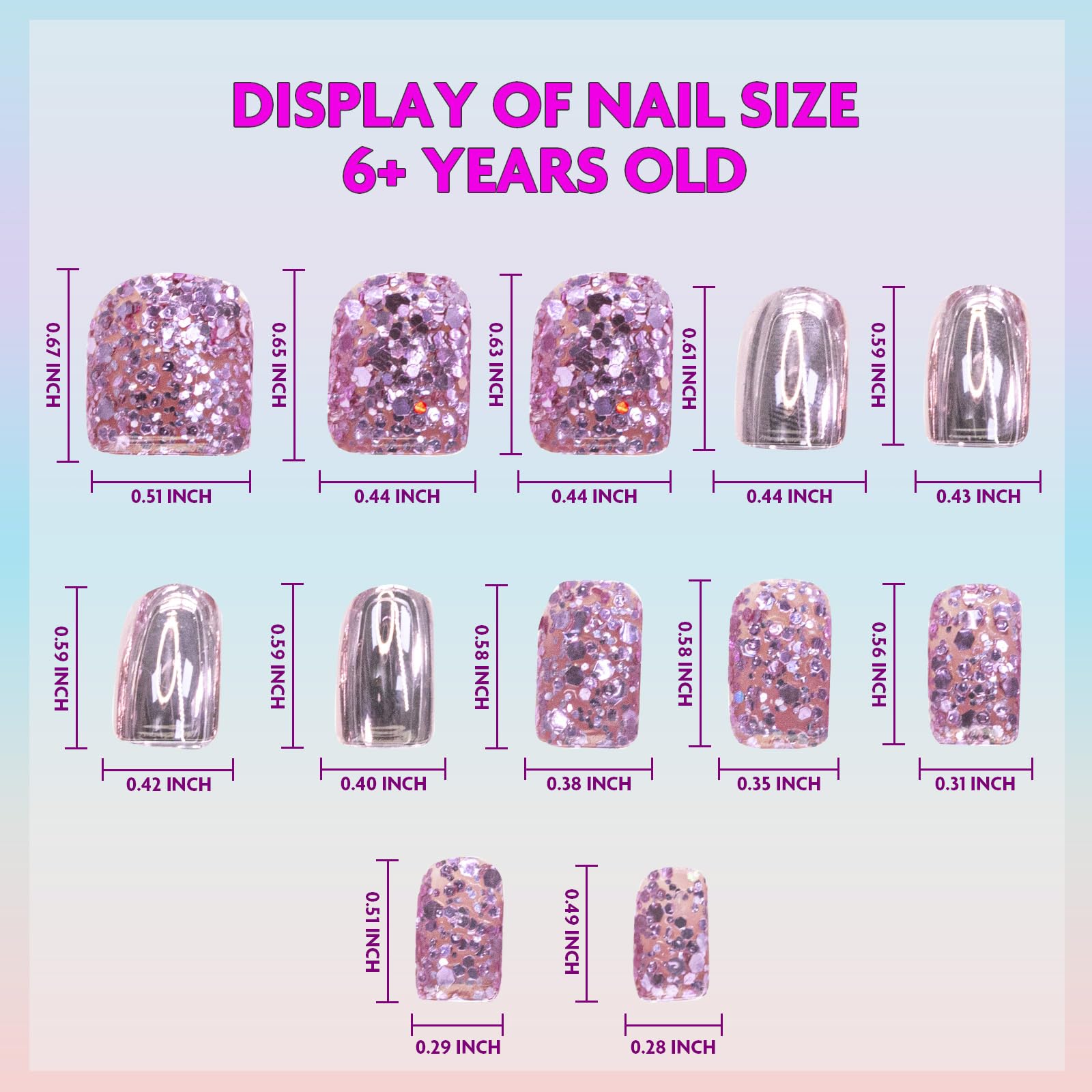 Townley Girl uñas con diferentes tamaños para ajuste cómodo.
