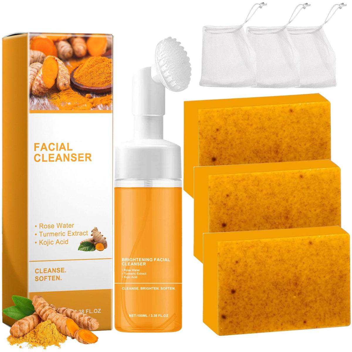 TPTAL conjunto curcuma dos piezas, lavado facial y cuidado corporal para piel suave.