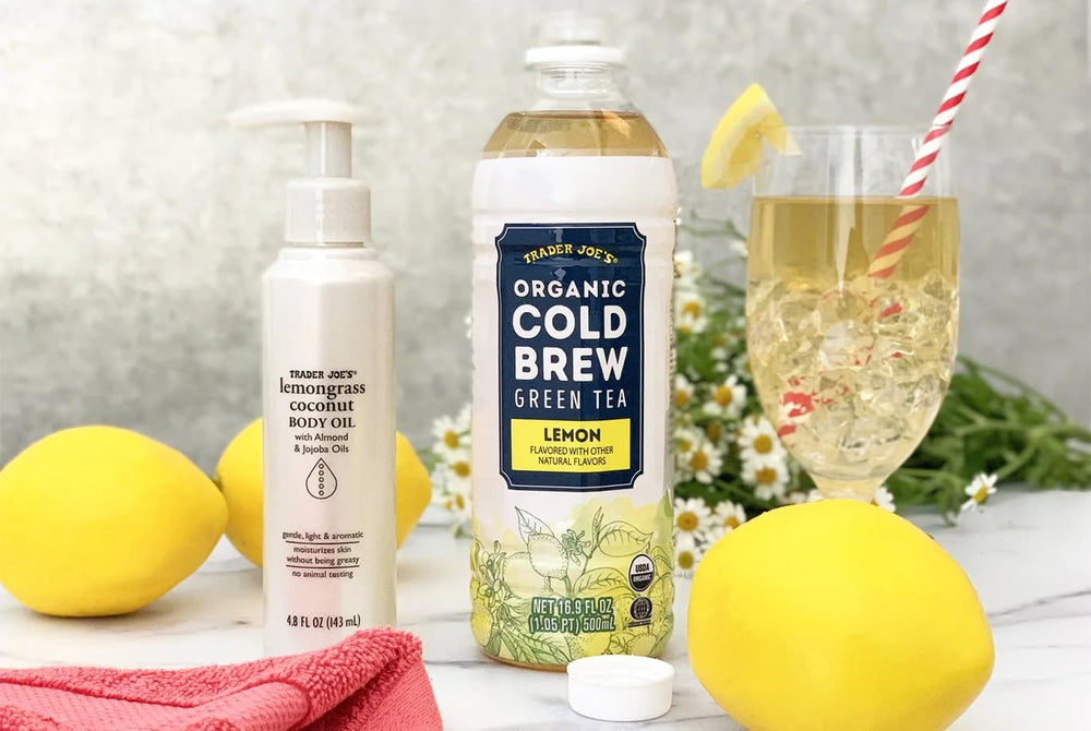Aceite corporal Trader Joe's hierba limón y coco, ideal para masaje diario