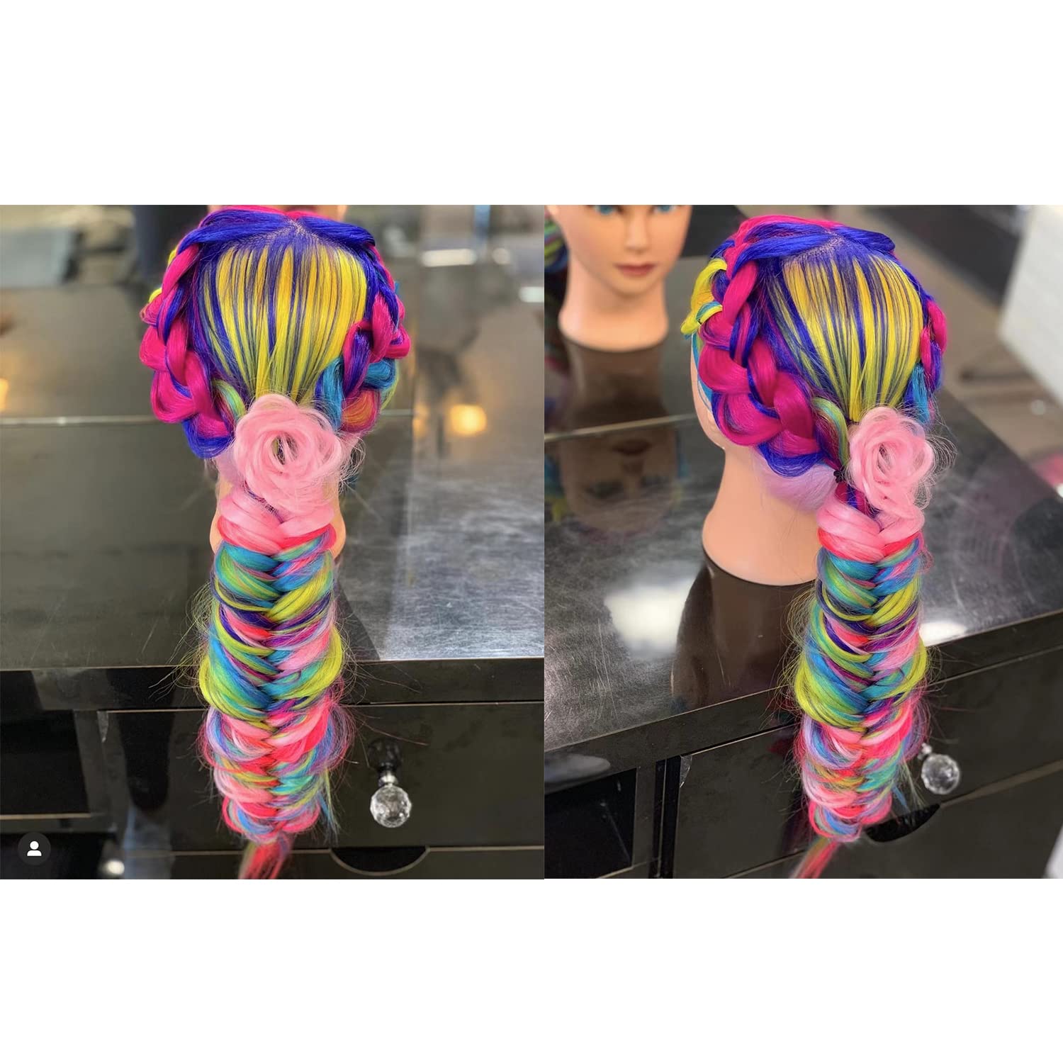 Training Head: cabello multicolor ideal para practicar estilos creativos.