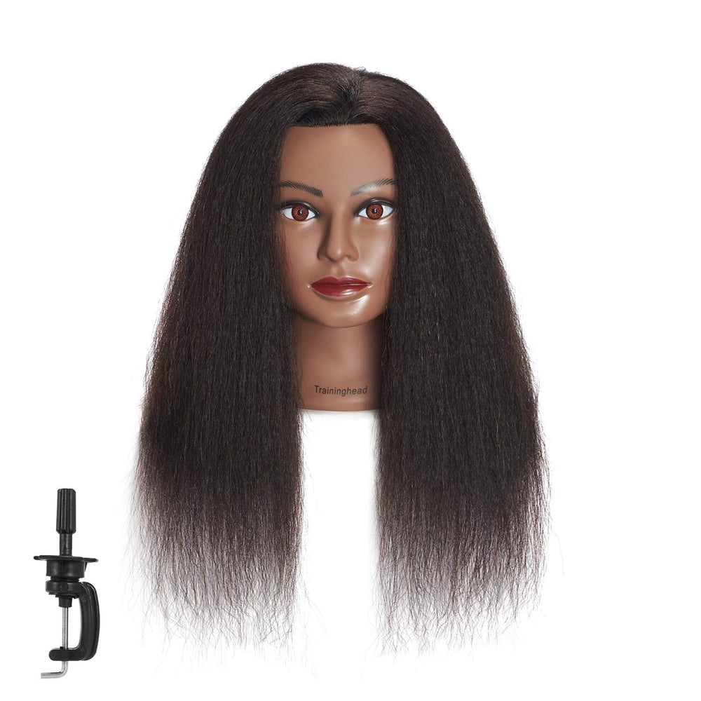 Traininghead: cabeza de maniquí con pelo real negro para prácticas de peluquería
