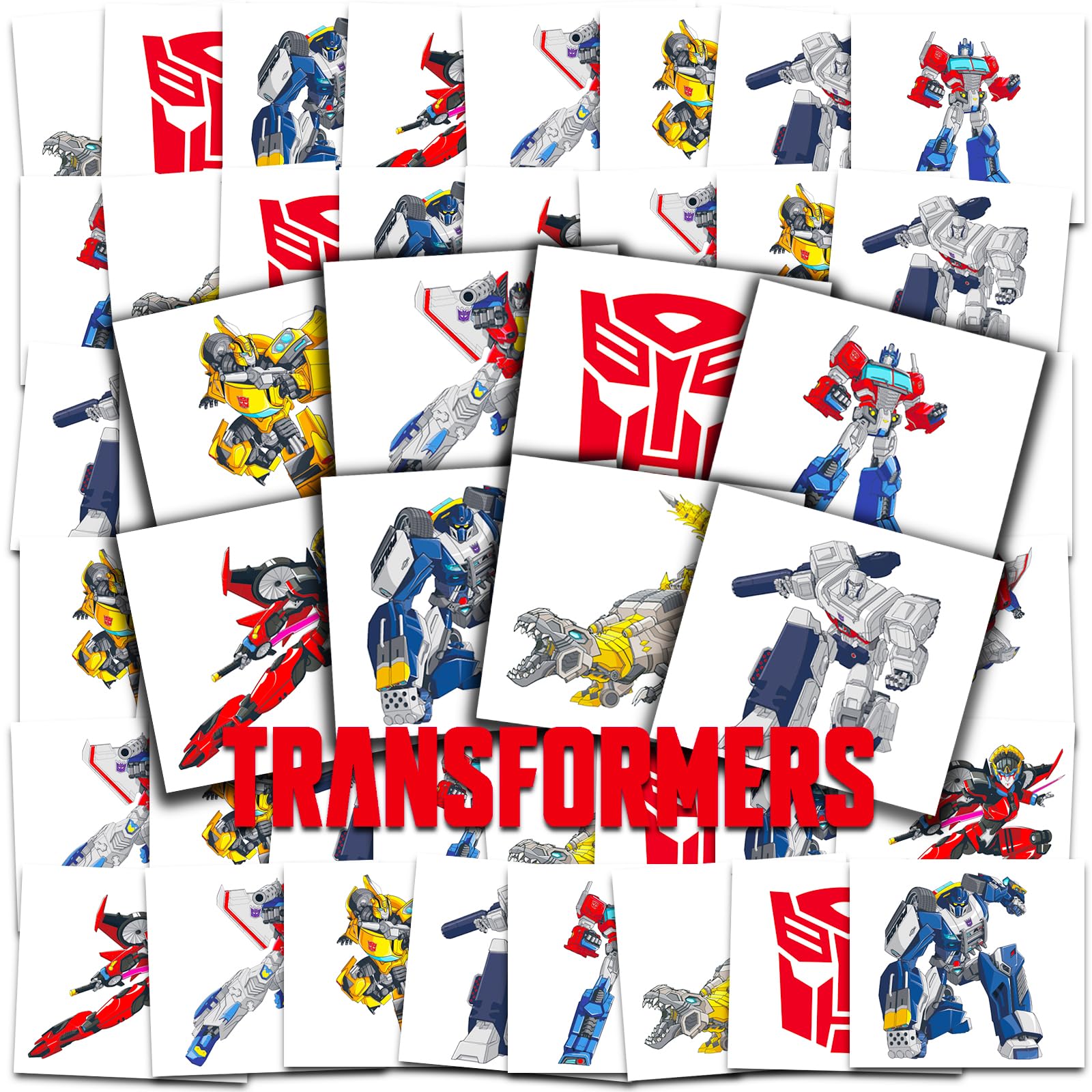 Transformers: tatuajes temporales en paquete de fiesta, colores vivos y fáciles de aplicar.