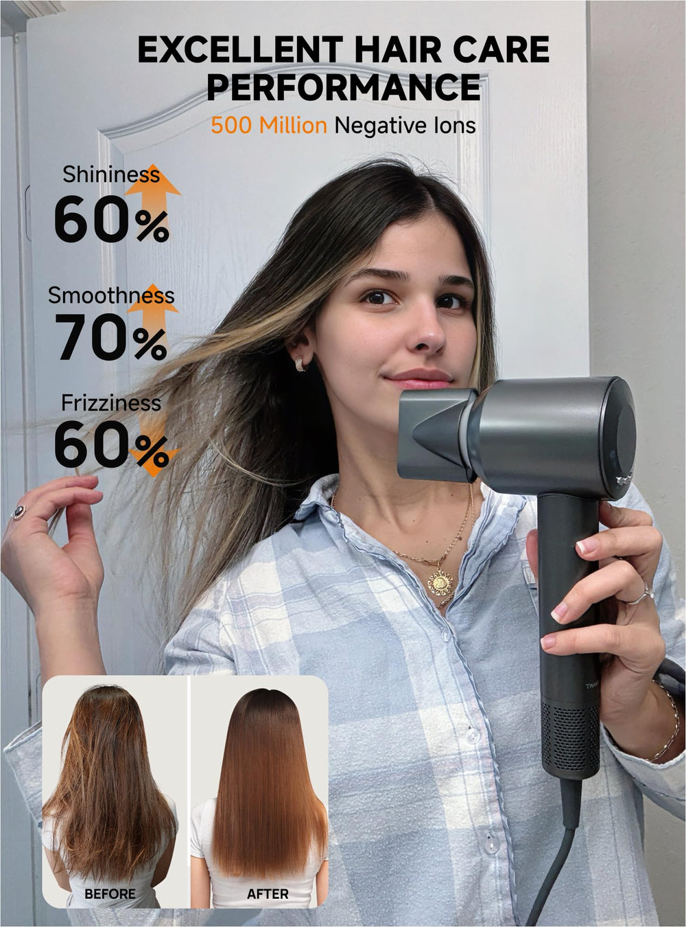 TRANXPHIT secador de pelo con control inteligente de temperatura