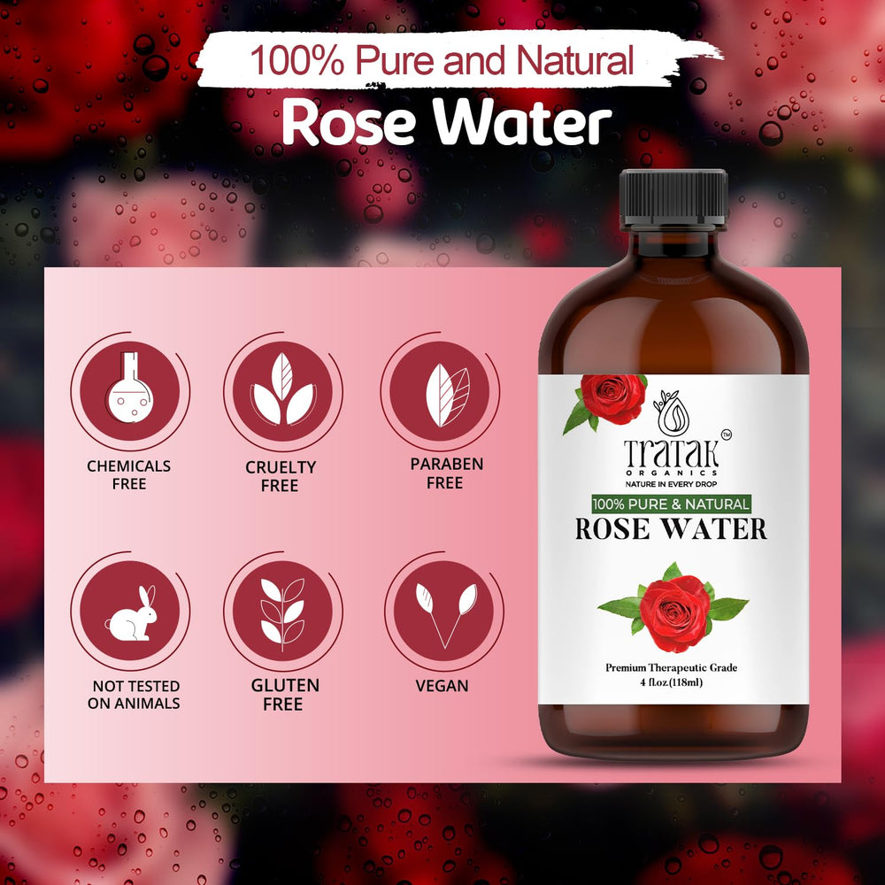 TRATAK ORGANICS agua de rosas cuidado del cabello con brillo suave.