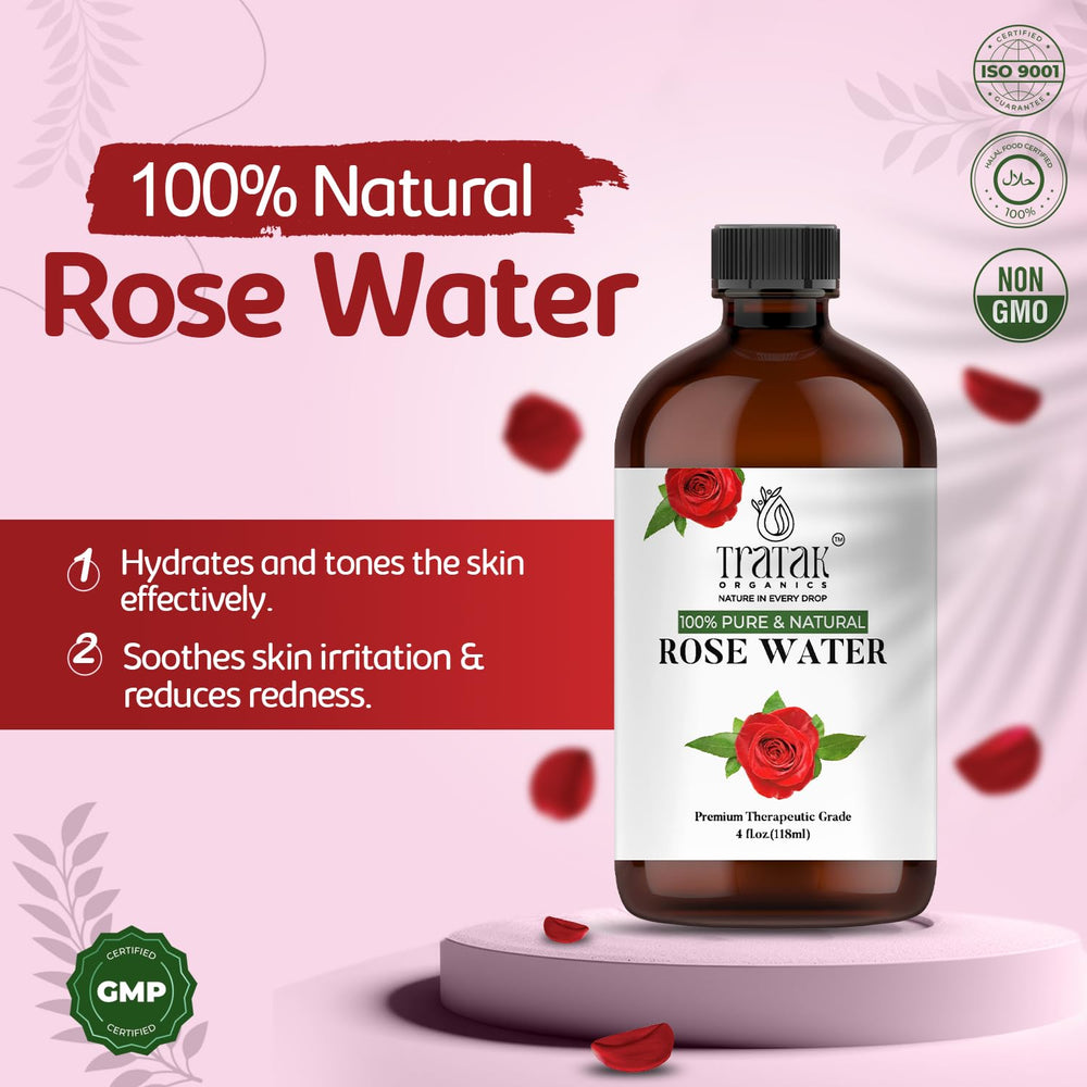 TRATAK ORGANICS agua de rosas fijación suave de maquillaje para acabado natural.