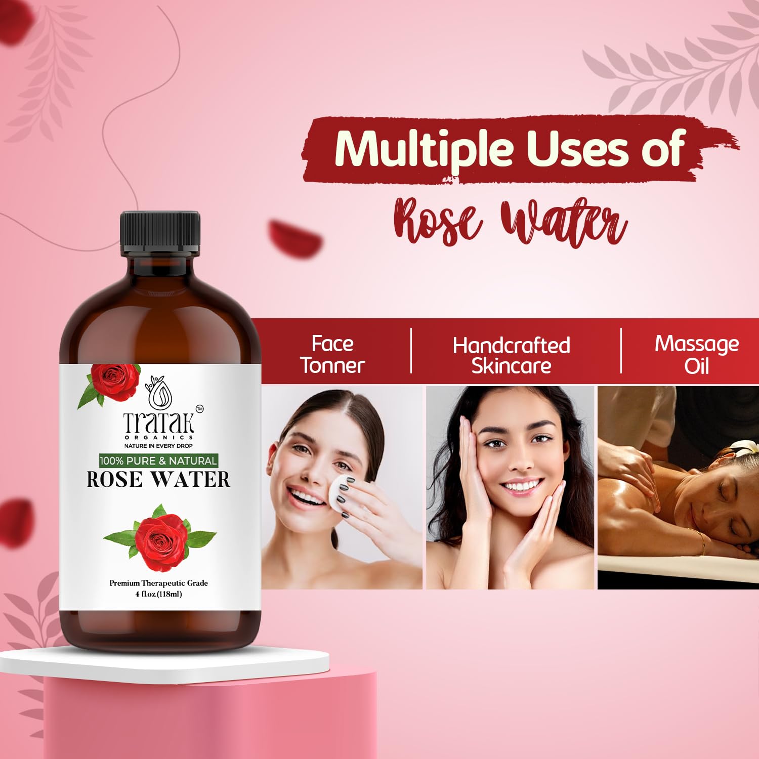 TRATAK ORGANICS agua de rosas ritual diario para piel calmada y aroma suave.