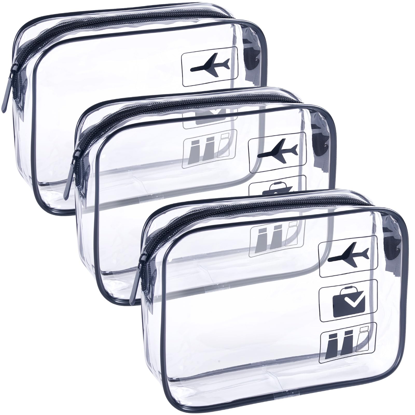 TREALDATE bolsas de aseo transparentes 3 piezas para viajar y pasar seguridad fácilmente.