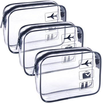 TREALDATE bolsas de aseo transparentes 3 piezas para viajar y pasar seguridad fácilmente.