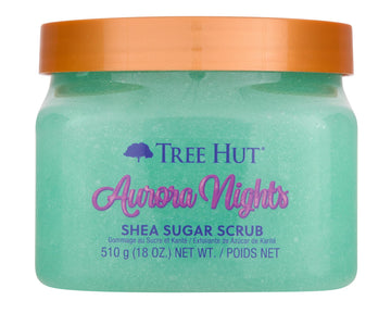 Tree Hut Aurora Nights exfoliante azúcar muestra textura suave para piel renovada.