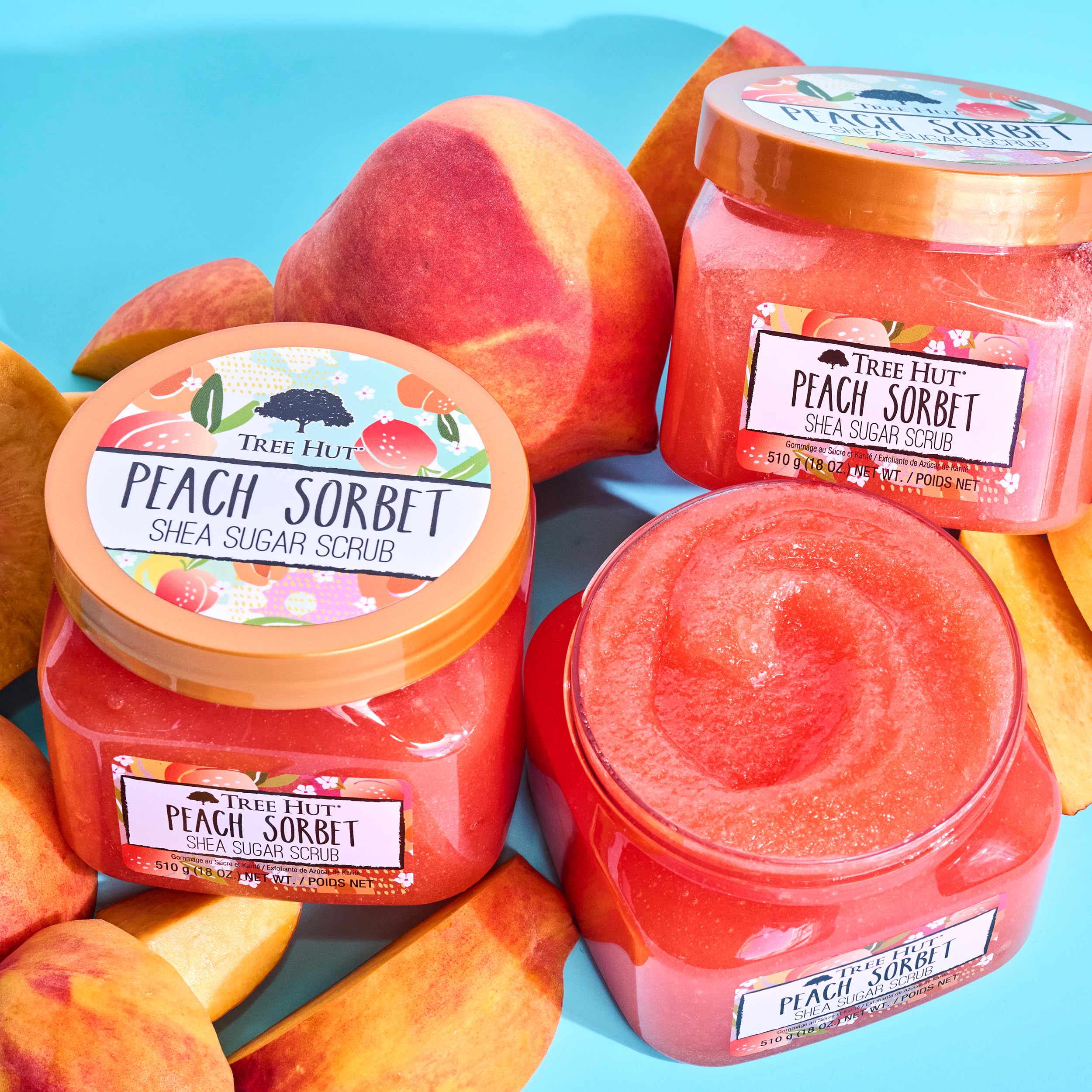 Tree Hut Peach Sorbet libre de parabenos y sulfatos.