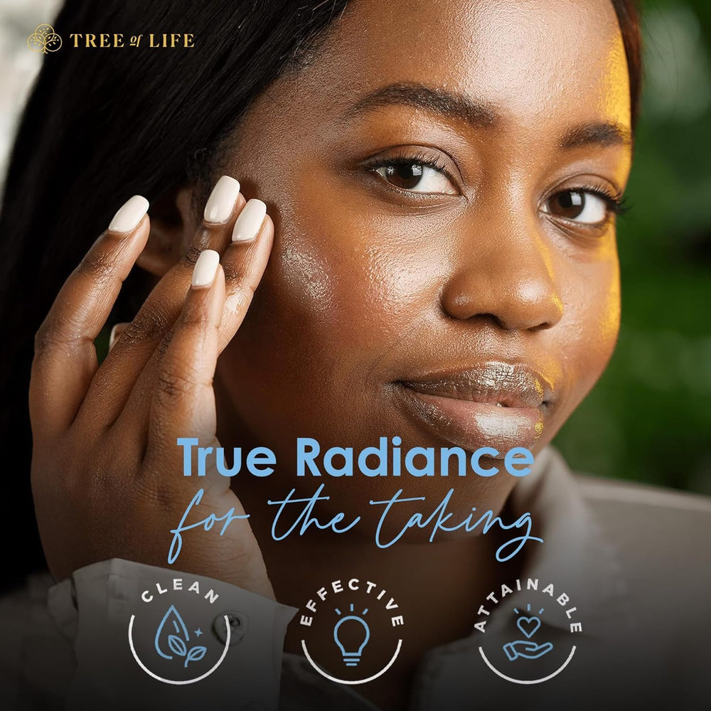 Peau lumineuse après utilisation du Sérum Tree of Life Beauty.