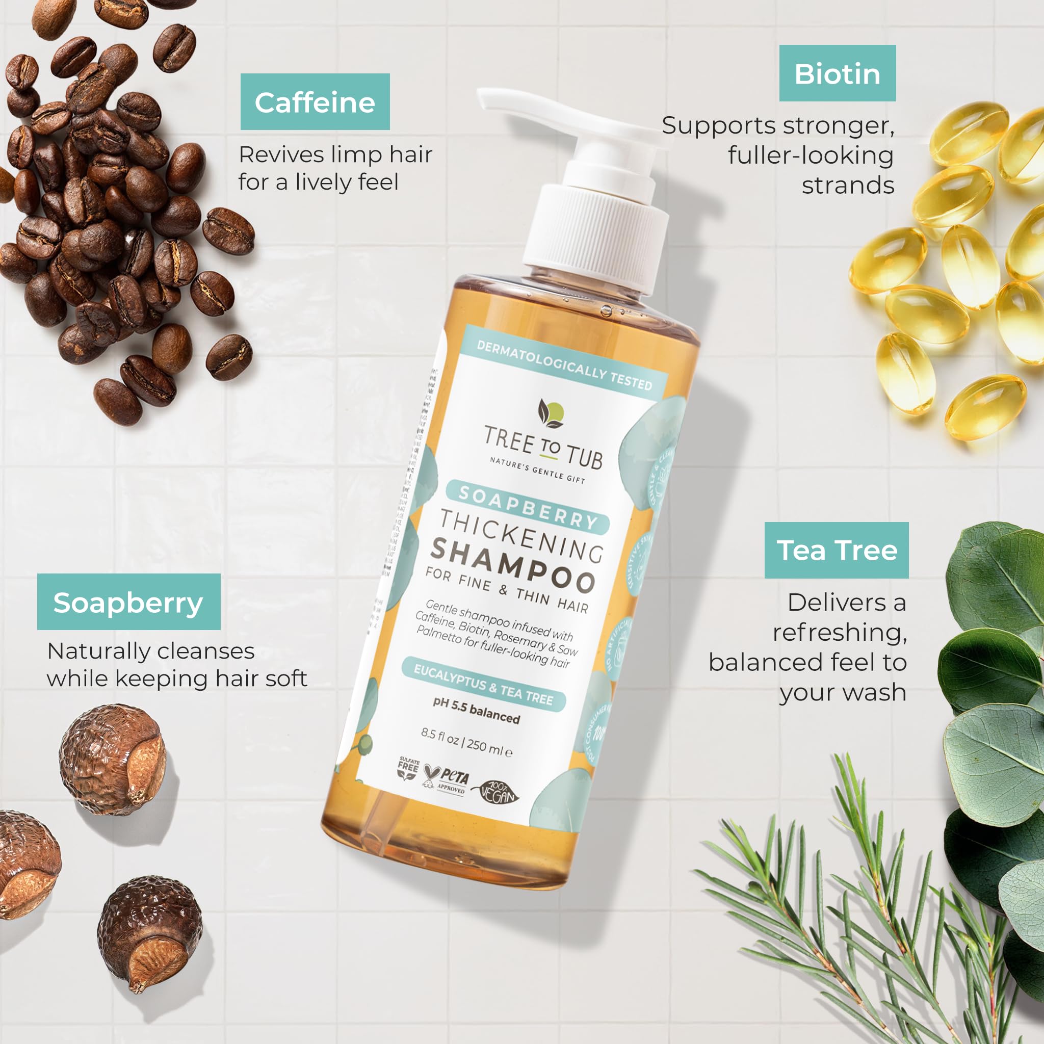 Tree to Tub Biotin Shampoo con árbol de té para cuero cabelludo equilibrado