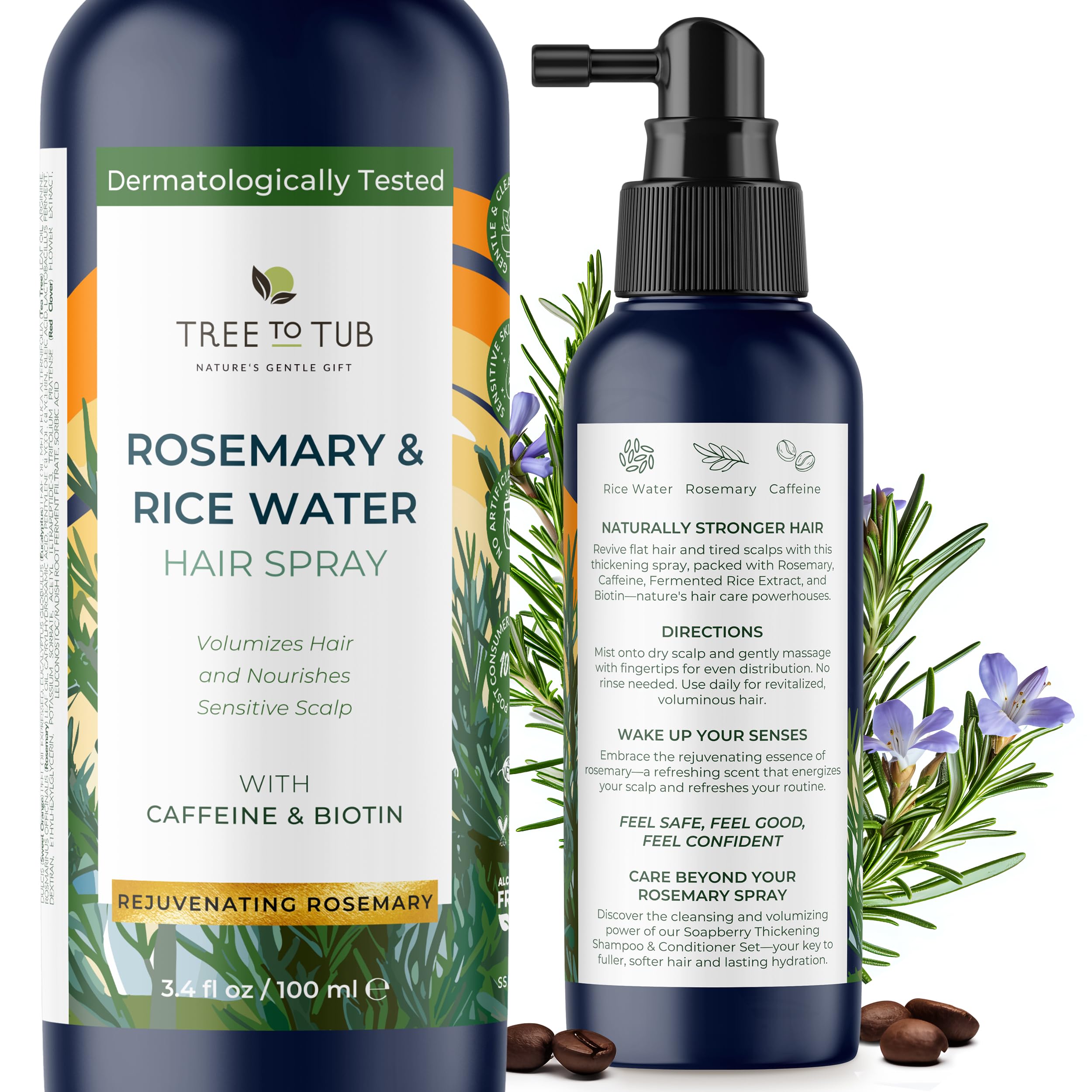 Tree to Tub spray de romero para cabello: nutrición del cuero cabelludo.