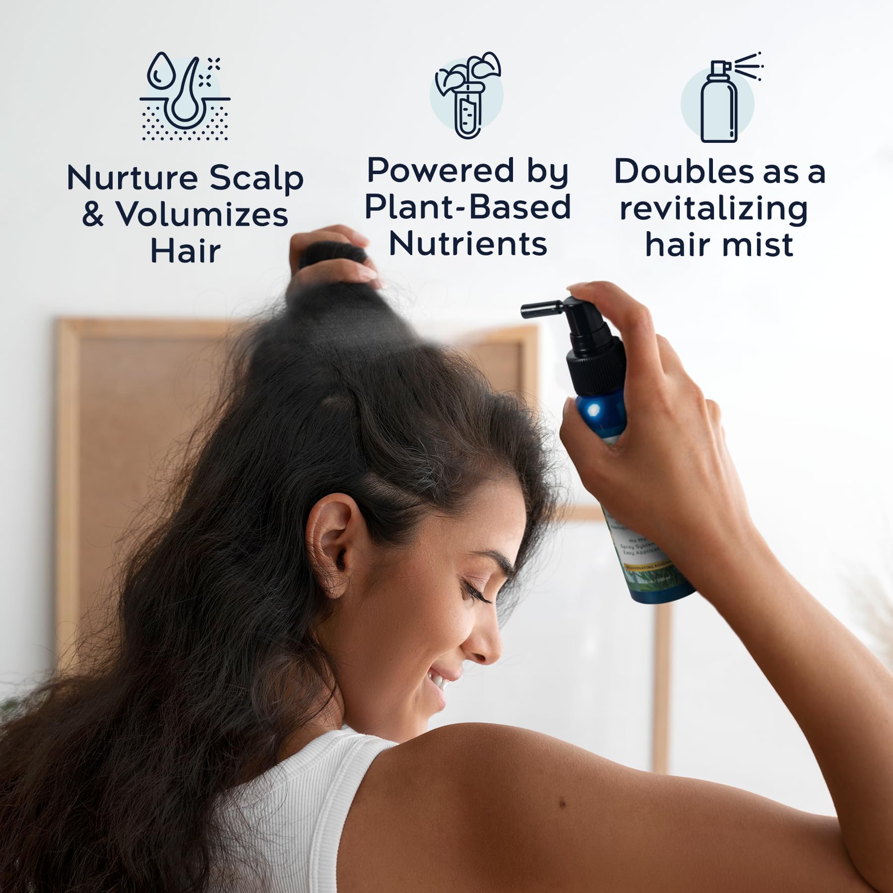 Tree to Tub spray de romero: brillo natural y control del encrespamiento.
