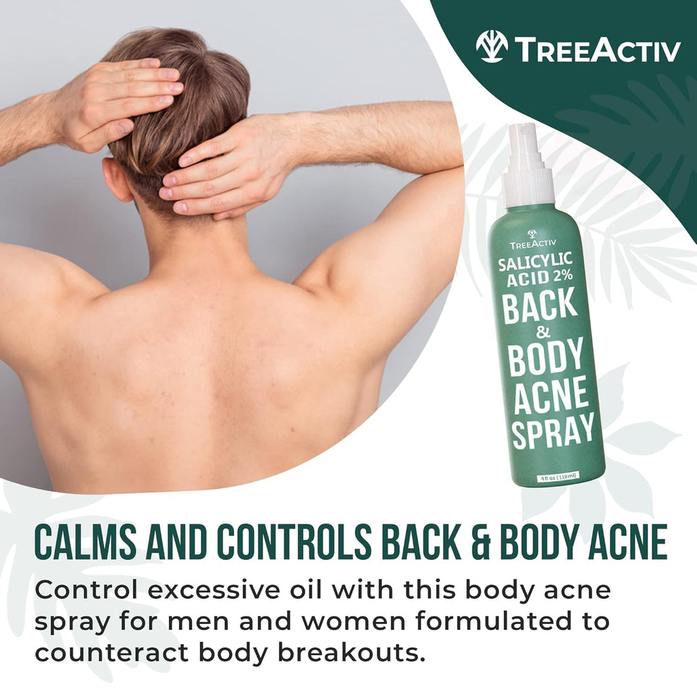 Pack de dos frascos TreeActiv para cuidado continuo del acné corporal.