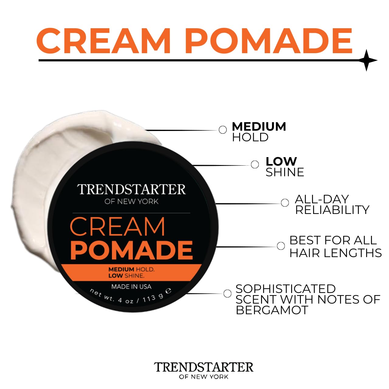 TRENDSTARTER crema pomada: brillo bajo para acabado natural y suave.