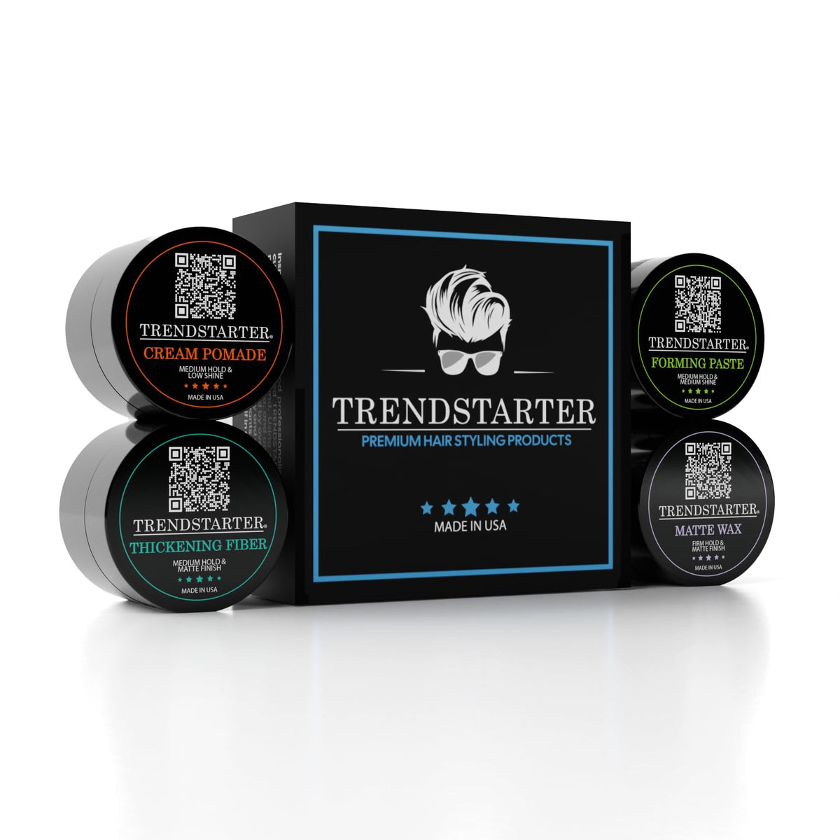 TRENDSTARTER crema-pomada: frasco compacto para uso diario y estilo suave.