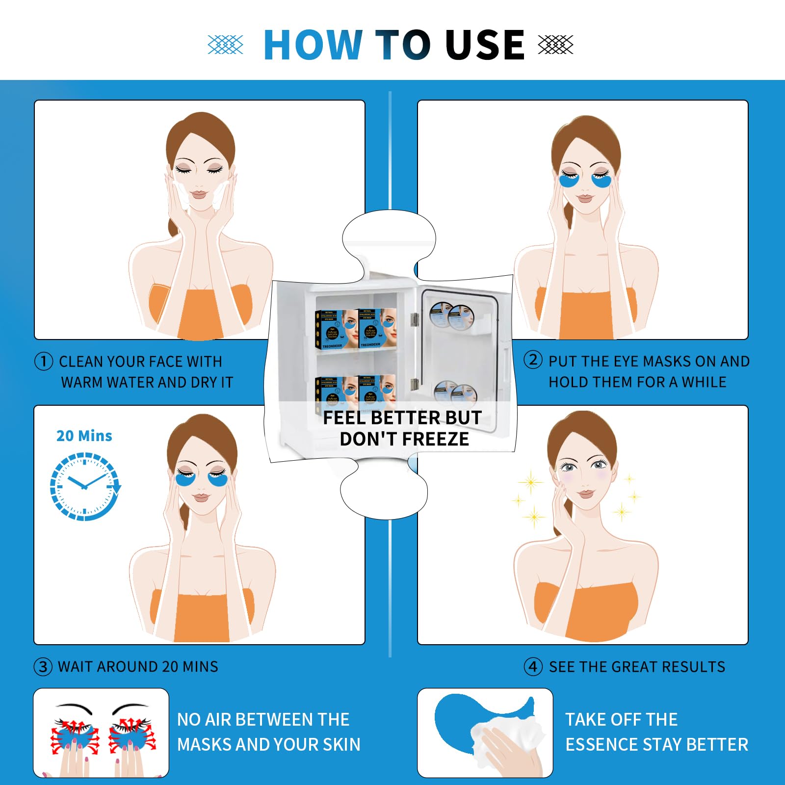 Treondexir eye patches with retinol and HA improve ingredient penetration for smoother skin.