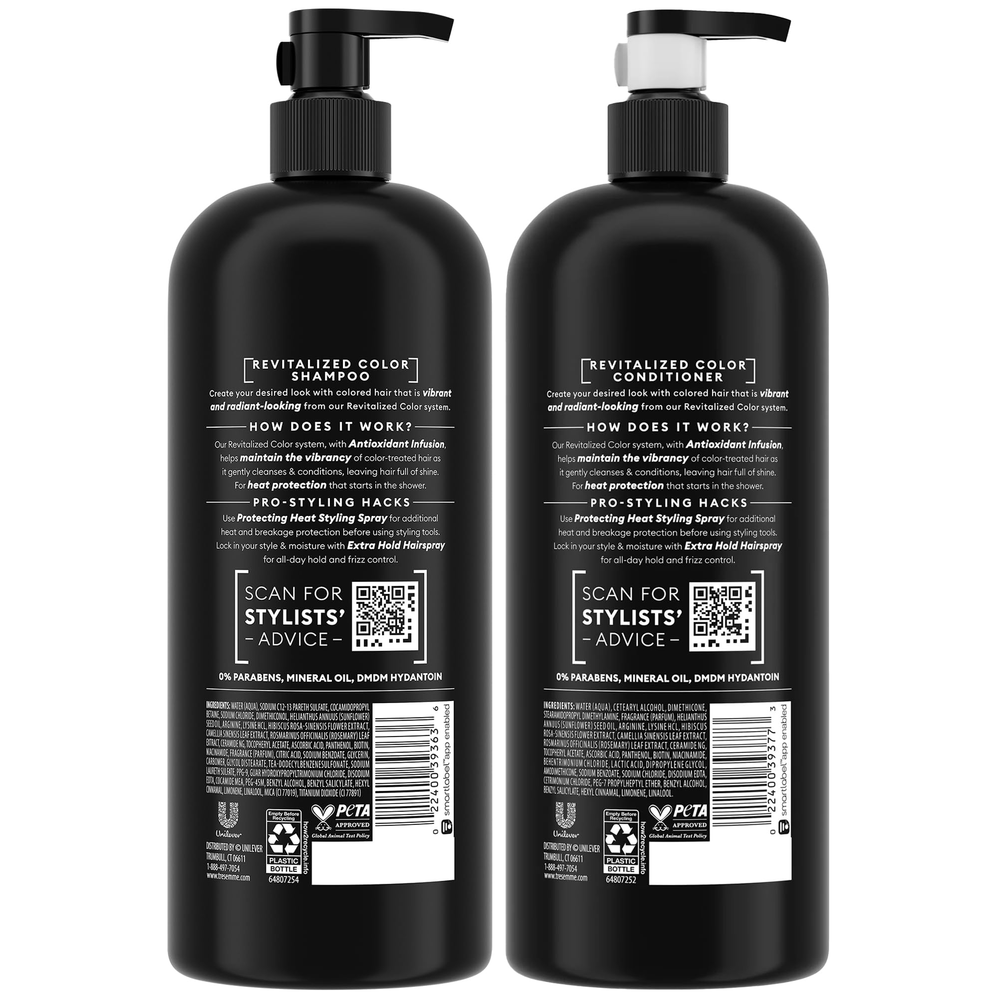 TRESemmé acondicionador color revitalizado en botella, suaviza y facilita el peinado.