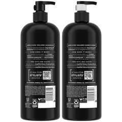TRESemmé Acondicionador Volumen Amplificado: botella visible, cabello suave y manejable.