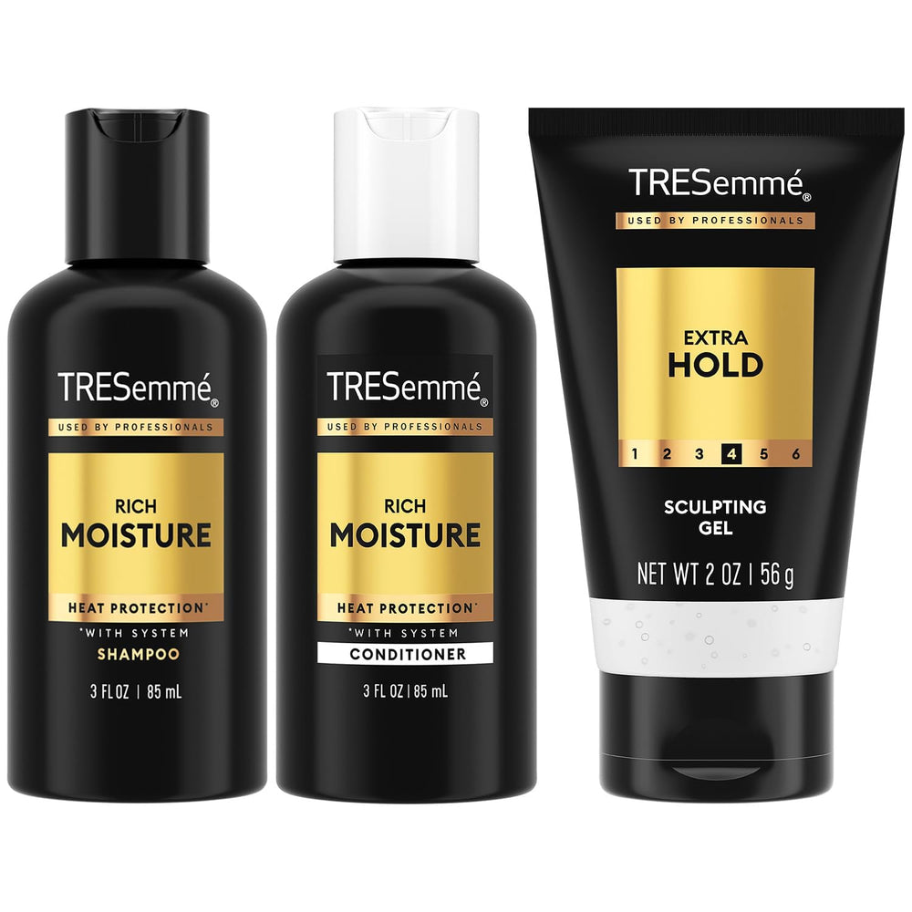 Champú de viaje TRESemmé en botella de 3 oz para cabello limpio y suave en viaje.