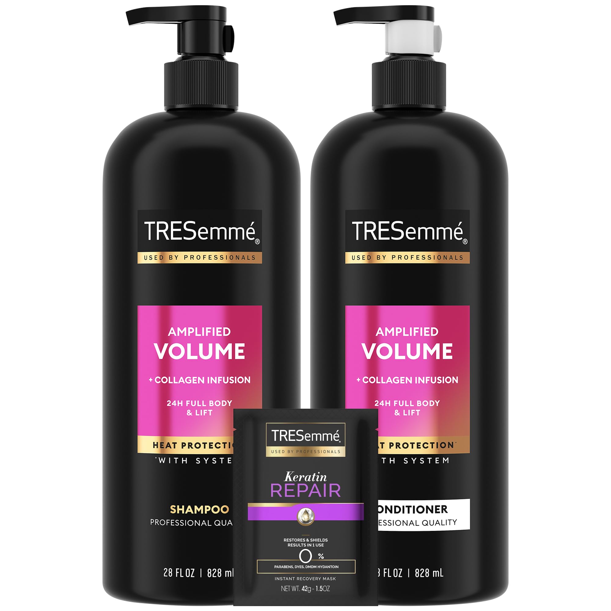 TRESemmé Champú Volumen Amplificado: botella visible, aporta cuerpo y brillo al cabello.