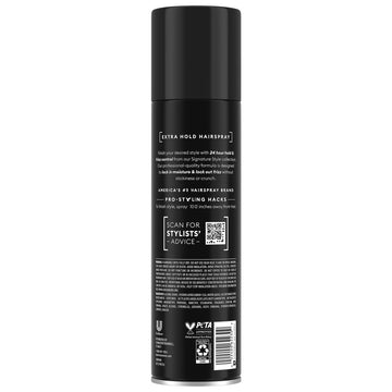 TRESemmé Fijador Extra Fuerte: nebulizador cercano, aplicación suave para fijación precisa.