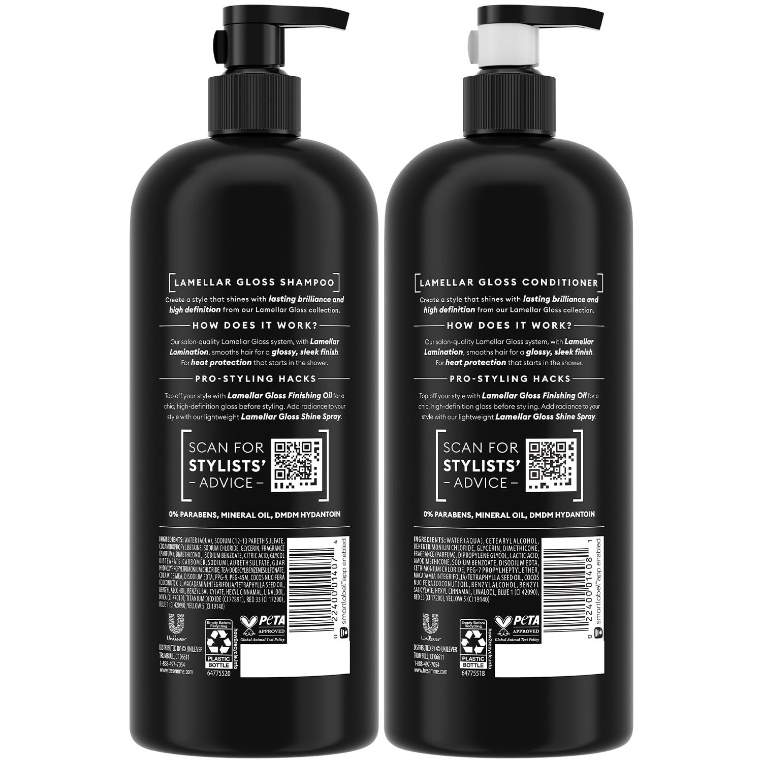 TRESemmé Lamellar Gloss Acondicionador: botella que facilita peinado suave