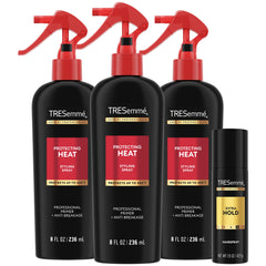 TRESemmé aerosol protector térmico con keratina, botella visible, protege del calor para peinado suave.
