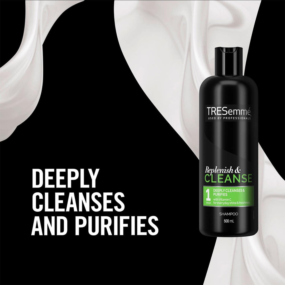 Tresemmé Shampoing Nettoyage profond – arôme frais, expérience sensorielle lors du lavage.