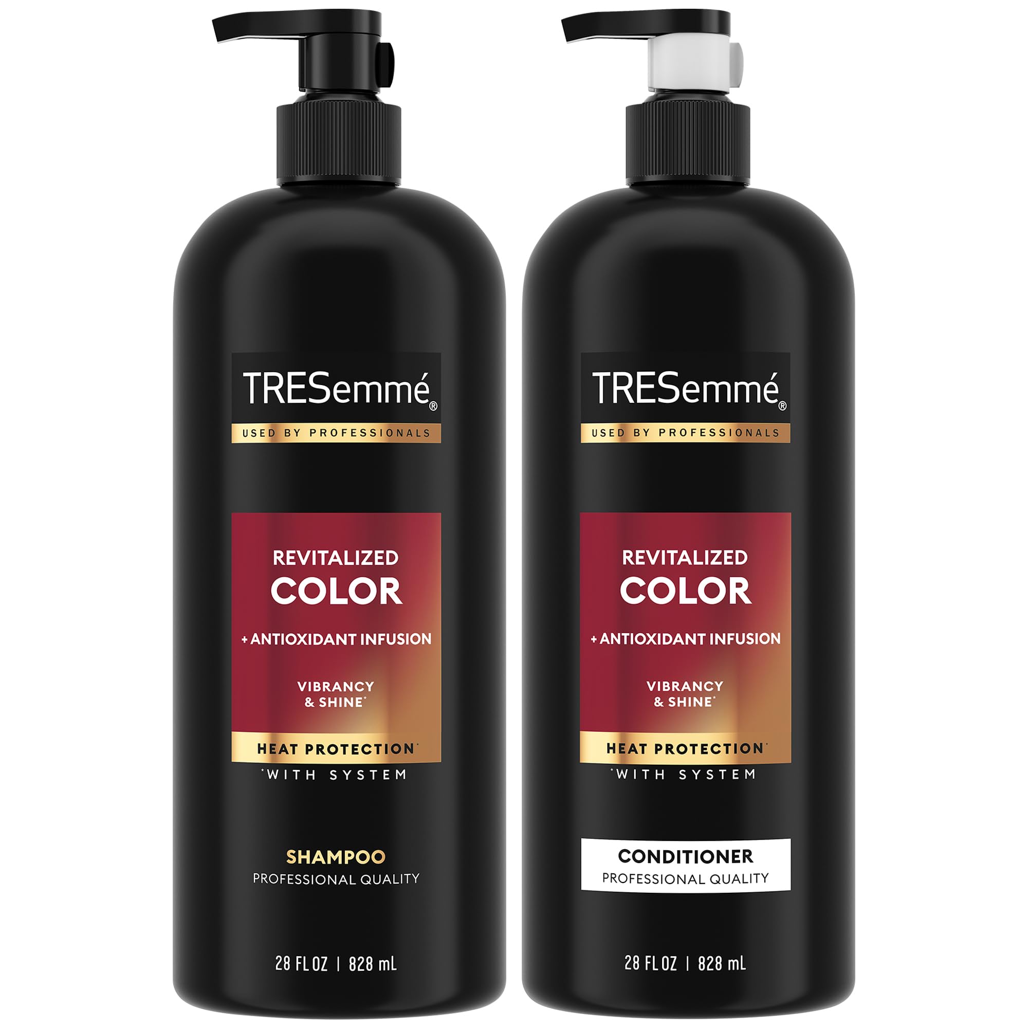 TRESemmé shampoo color revitalizado en botella, mantiene color y brillo por más tiempo.