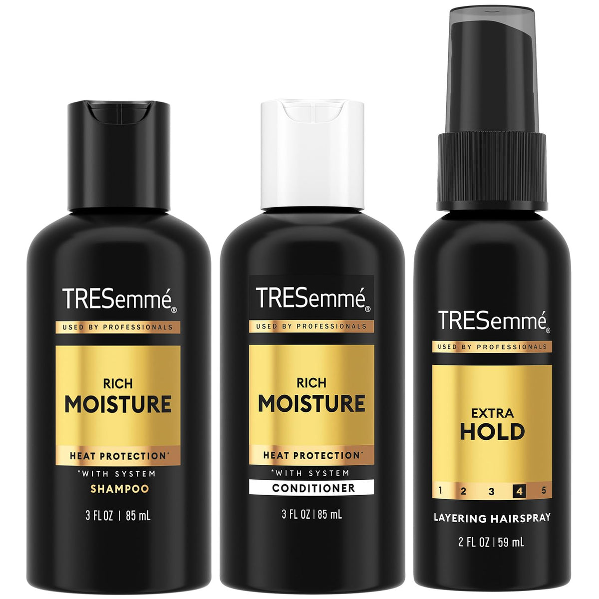 TRESemmé champú de viaje en miniatura para cabello limpio durante viajes.