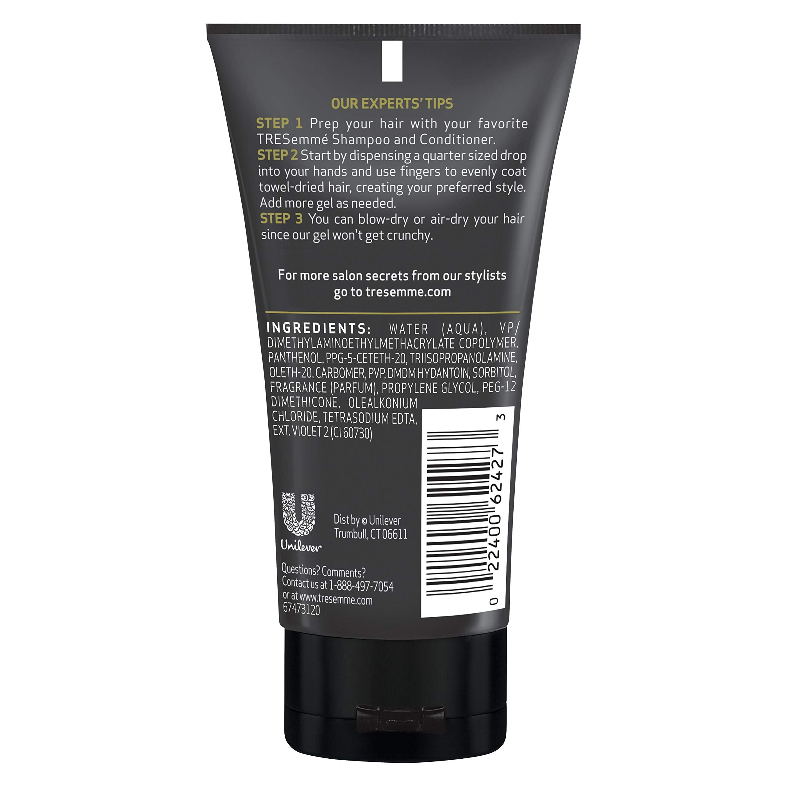 Gel TRESemmé mantiene el cabello libre de frizz gracias a la resistencia a la humedad.