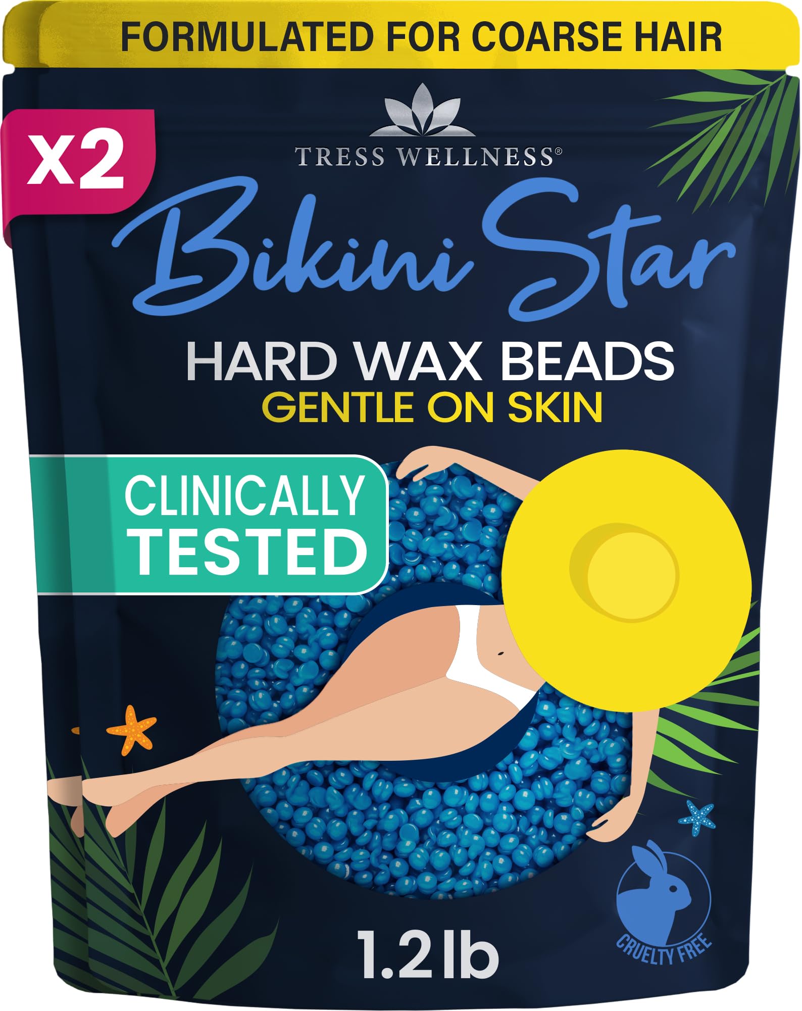 Cera dura bikini azul de Tress Wellness, suave para piel sensible