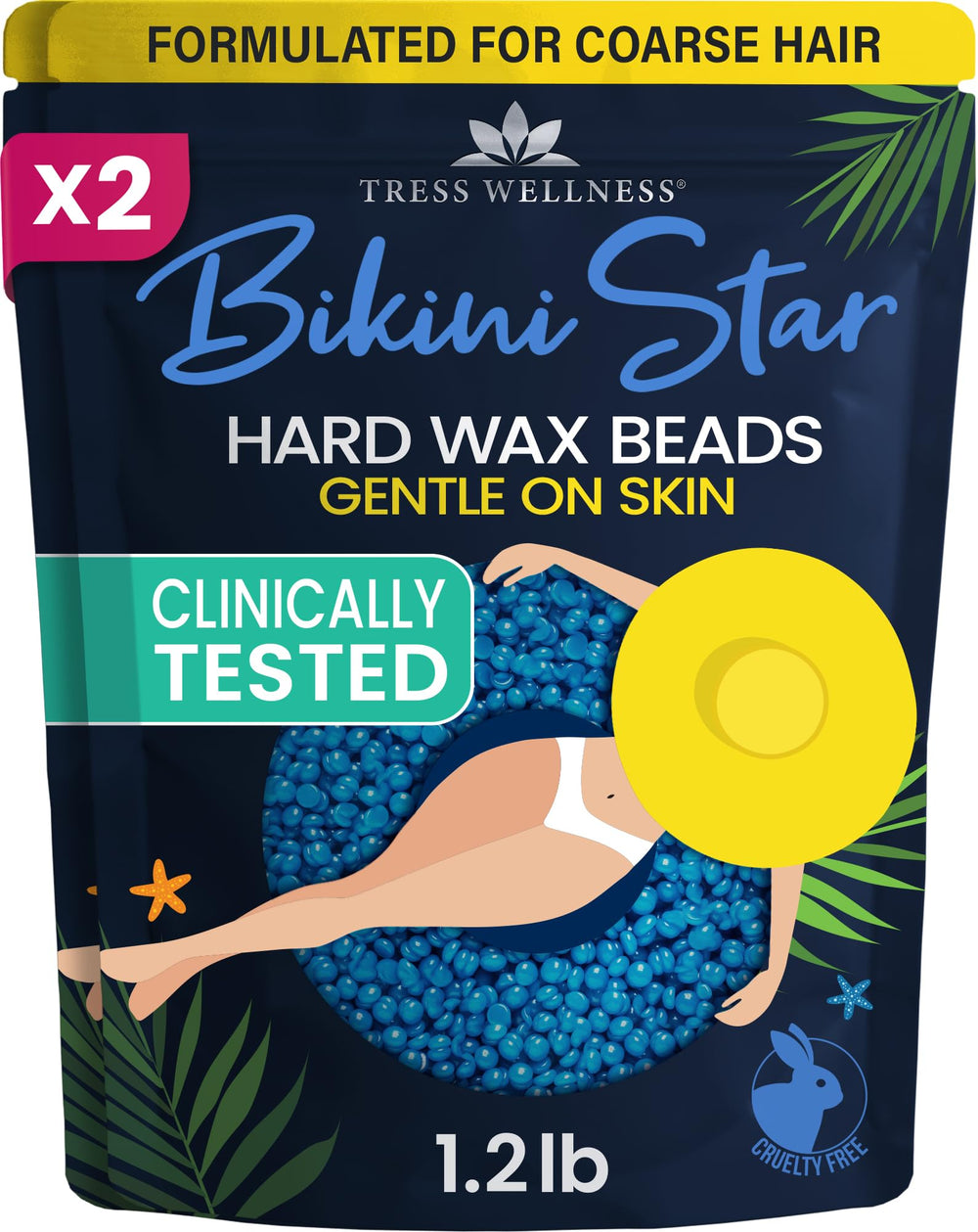 Cera dura bikini azul de Tress Wellness, suave para piel sensible