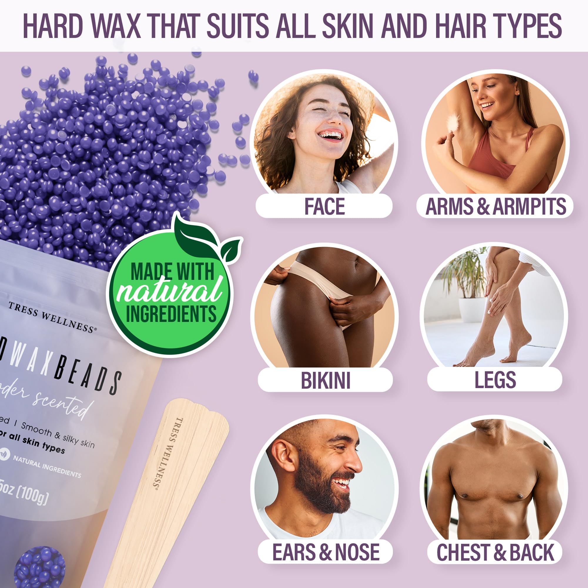 Tress Wellness Kit de depilación: bolsas de cera dura para múltiples sesiones.