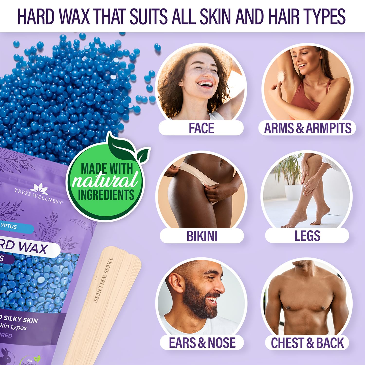Tress Wellness palitos de depilación grandes y pequeños para áreas diferentes