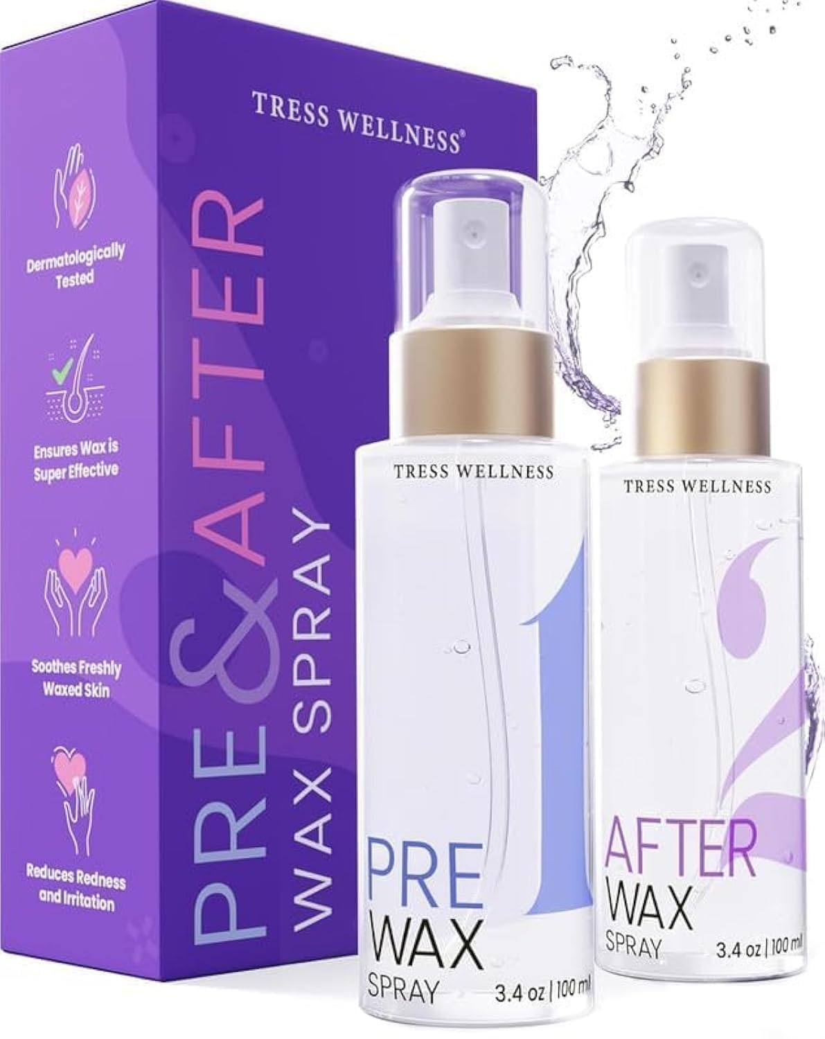 Tress Wellness pre-wax spray bottle prepping skin for better wax grip.