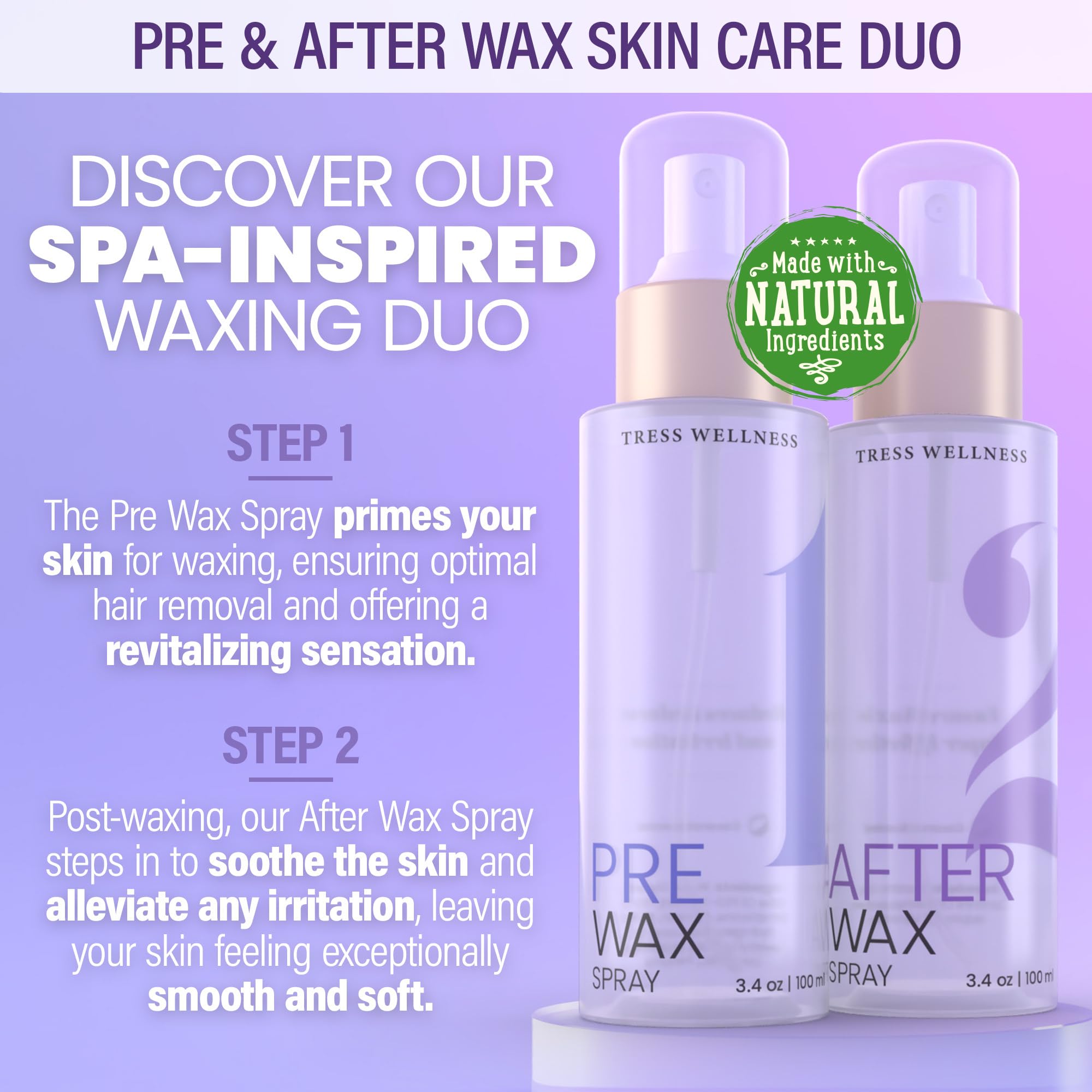 Close-up of Tress Wellness pre-wax spray mist for precise skin prep.