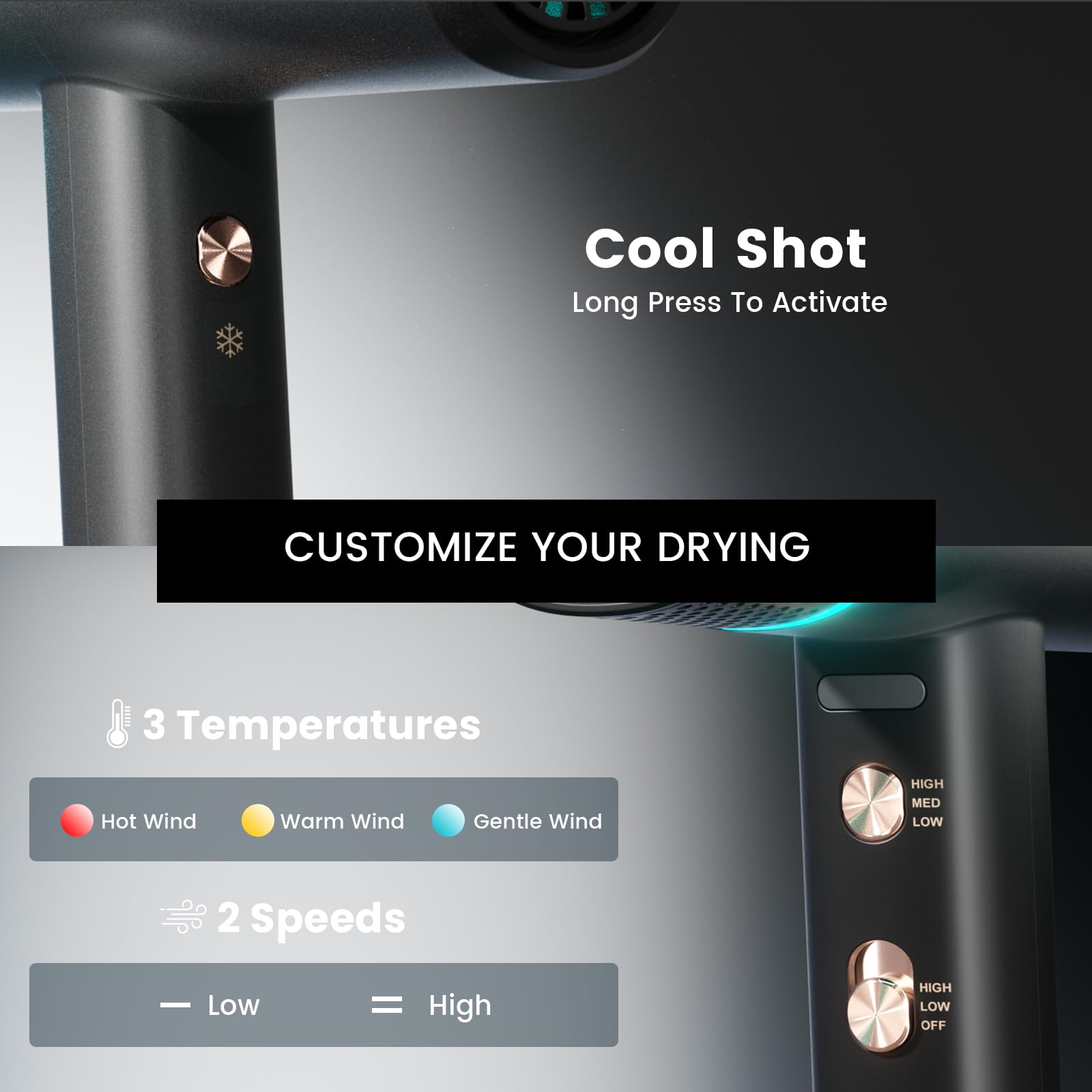 Tecnología de iones negativos en el secador Tresses Touch para mayor suavidad