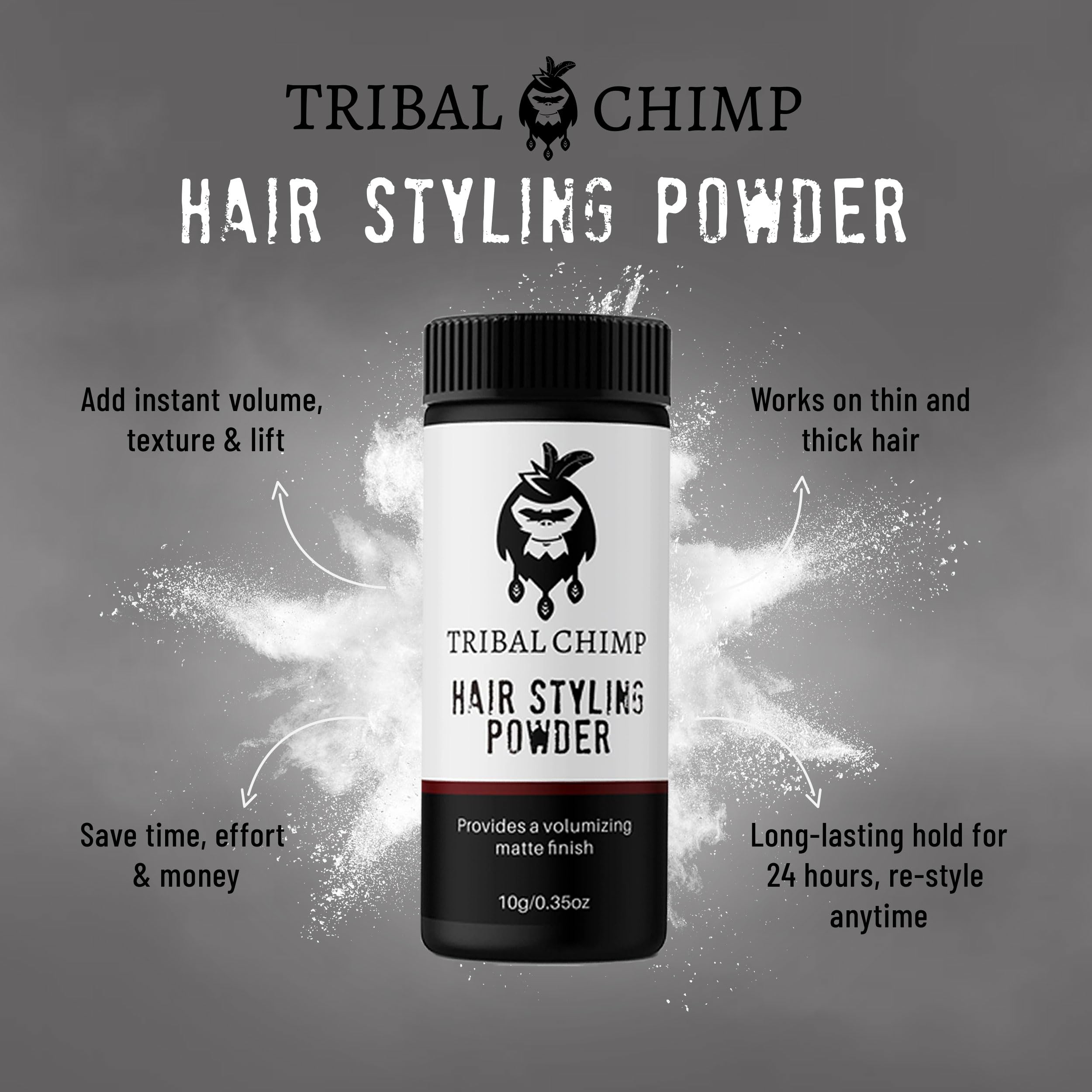 Tribal Chimp polvo para peinado: aplicación suave para textura natural.
