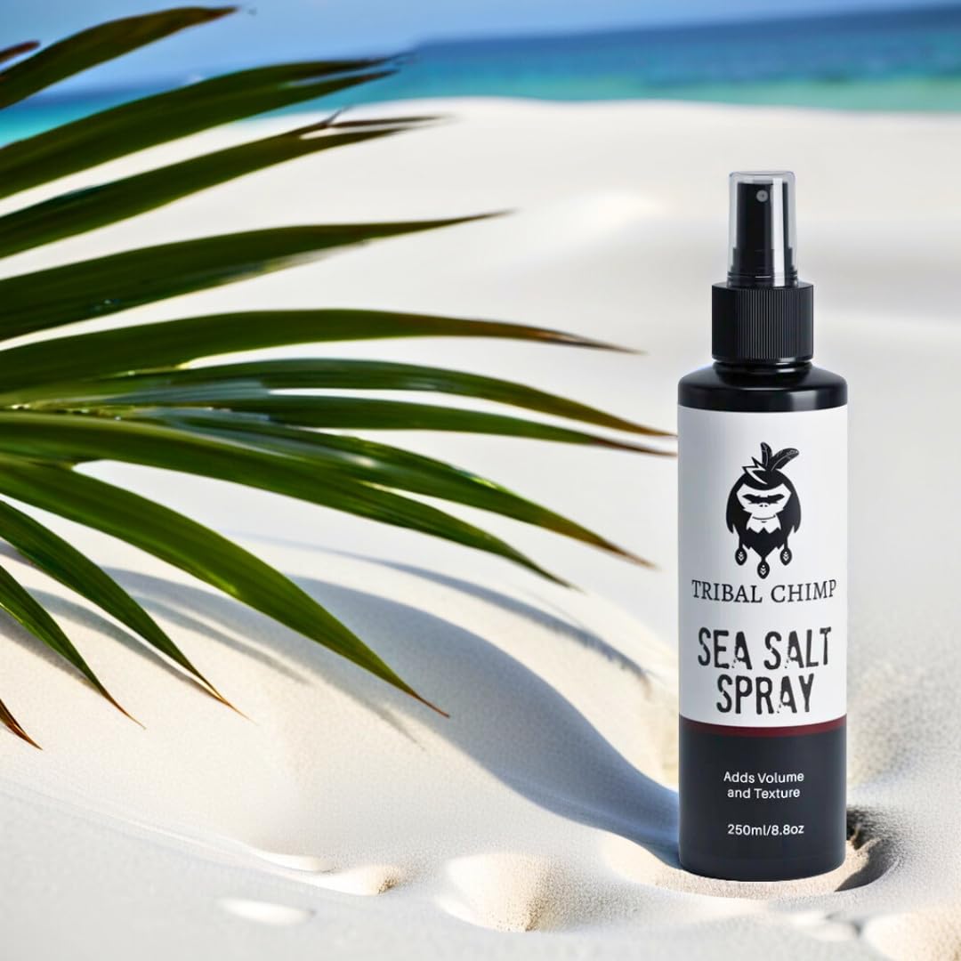 Tribal Chimp spray de sal marina, protección UV sin alcohol para uso diario.